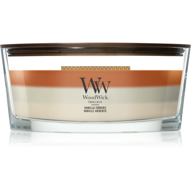 Woodwick Trilogy Vanilla Embers scented candle with wooden wick 453.6 g