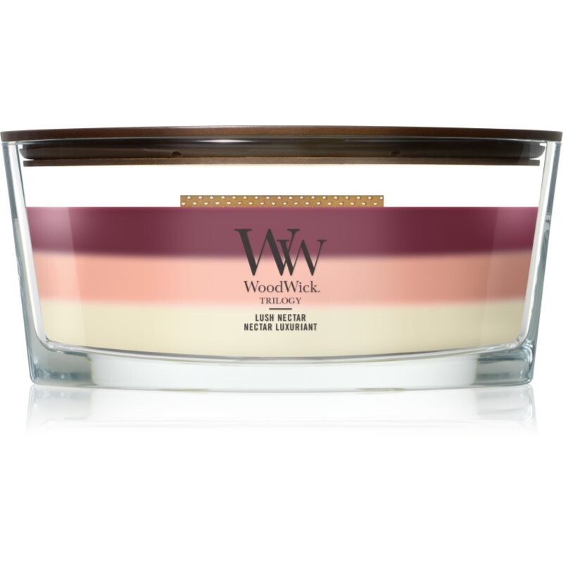 Woodwick Trilogy Lush Nectar scented candle with wooden wick 453.6 g