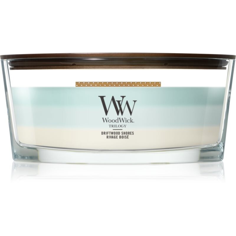 Woodwick Trilogy Driftwood Shores scented candle with wooden wick 453.6 g