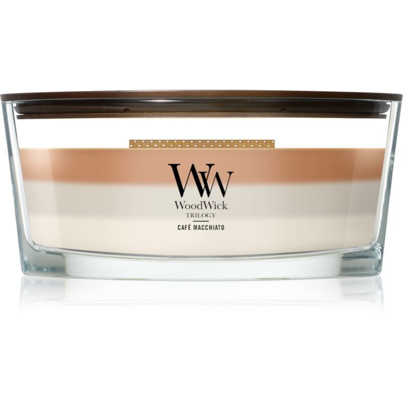 Woodwick Trilogy Café Macchiato scented candle with wooden wick 453.6 g
