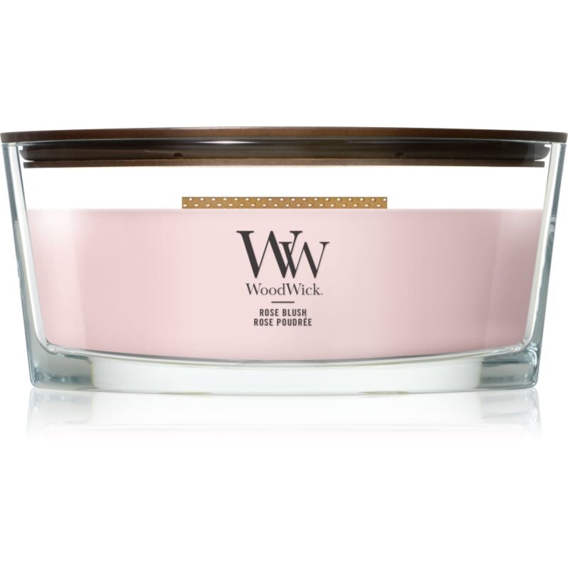 Woodwick Rose Blush scented candle with wooden wick 453.6 g