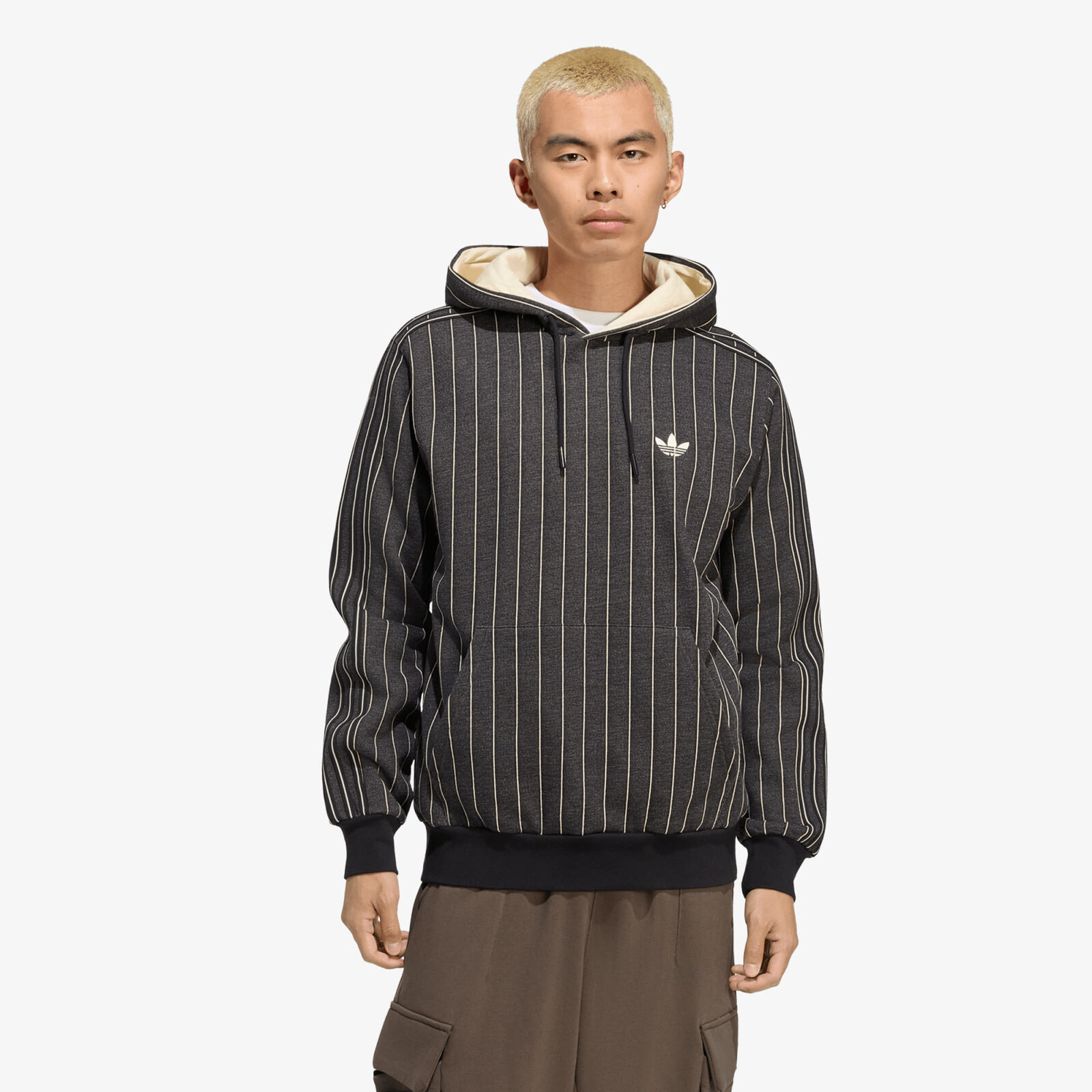 Sweatshirt adidas Pinstripes Hoodie Black/ Warm Vanilla XXL