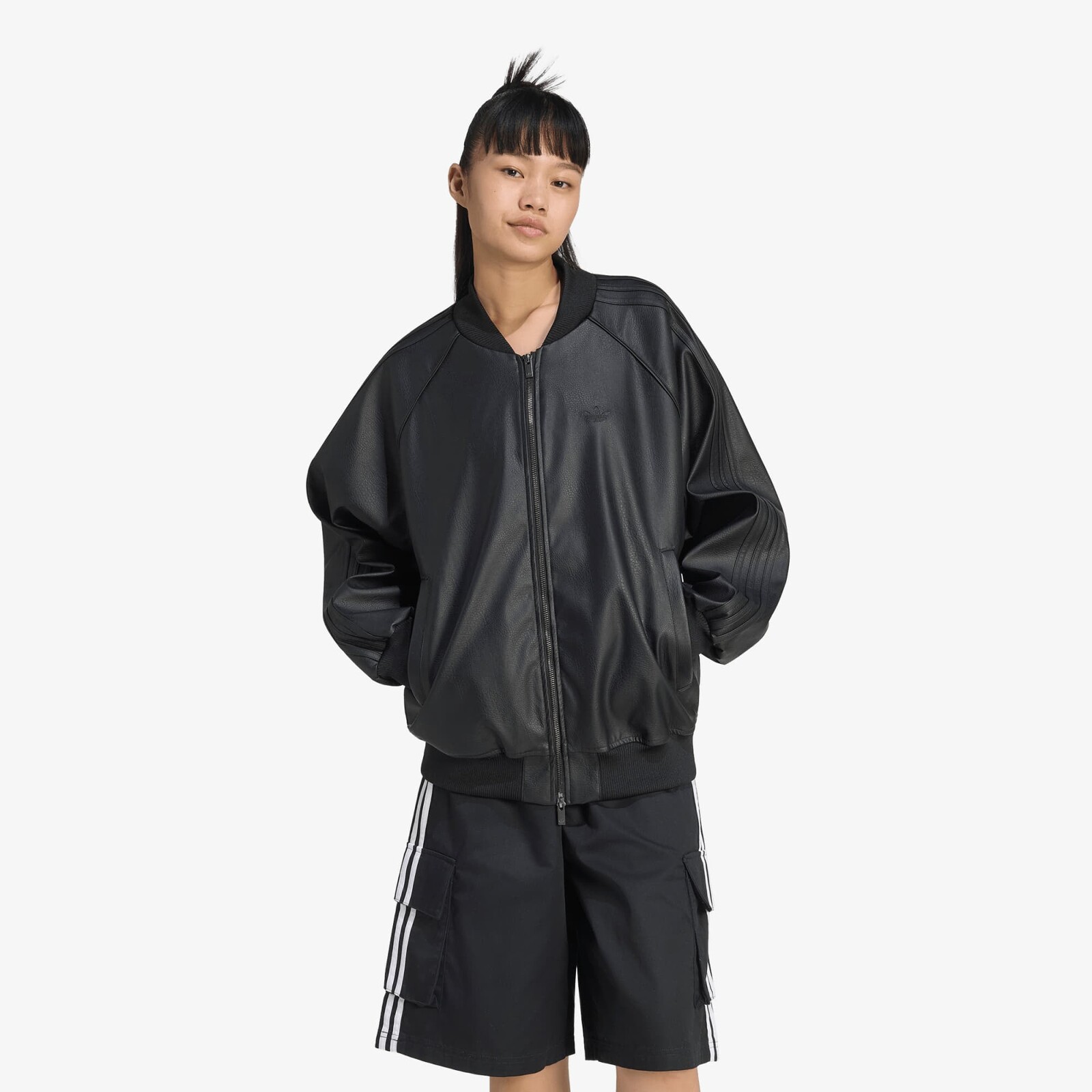 Jacket adidas Pleather SST Oversized Track Top Black/ Maroon S