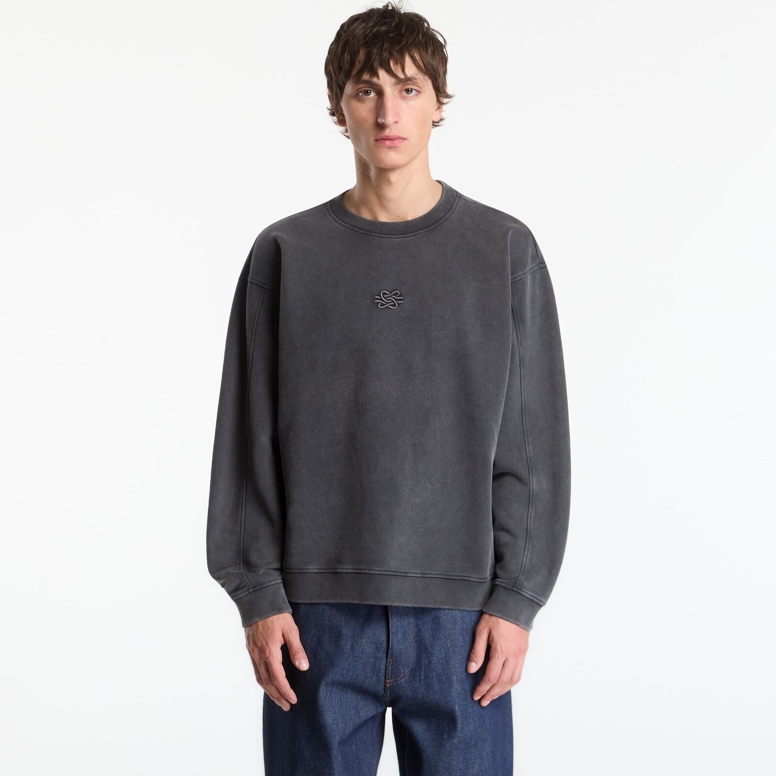 Sweatshirt Filling Pieces Sweatshirt Boxy Embroidered Vintage Black L