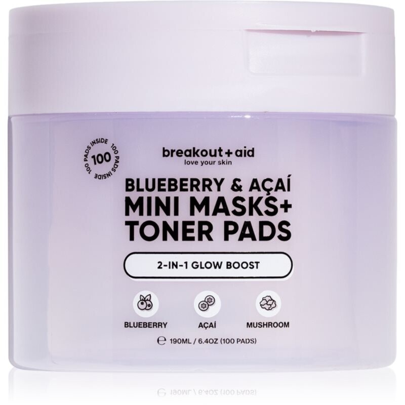 breakout + aid Mini Masks+Toner Pads Bluberry & Acai toner pads for radiance and hydration 100 ml
