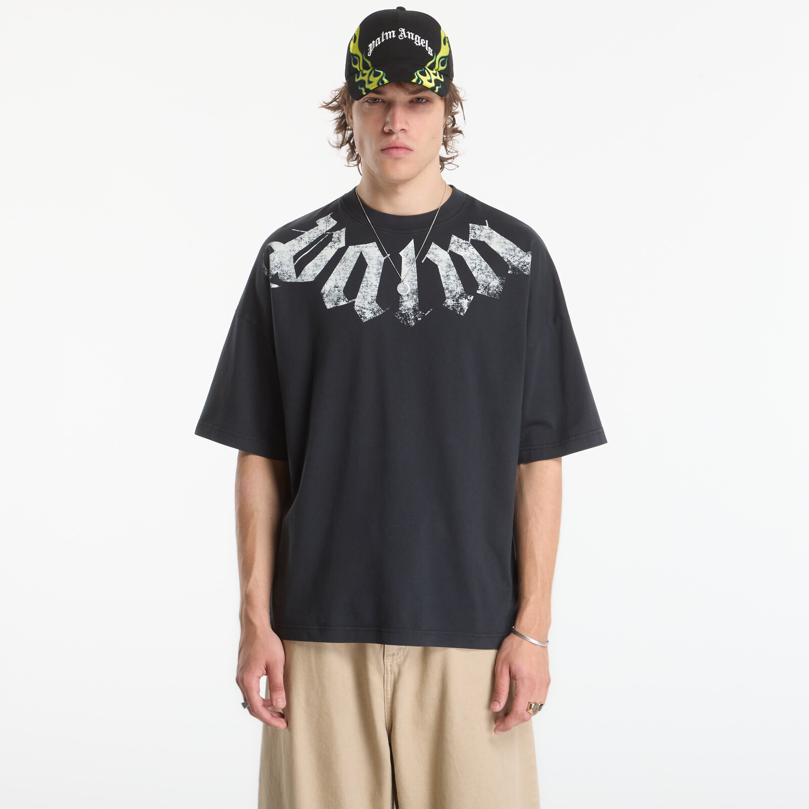 T-shirt Palm Angels Big Neck Logo Loose Tee Black/ Off White S