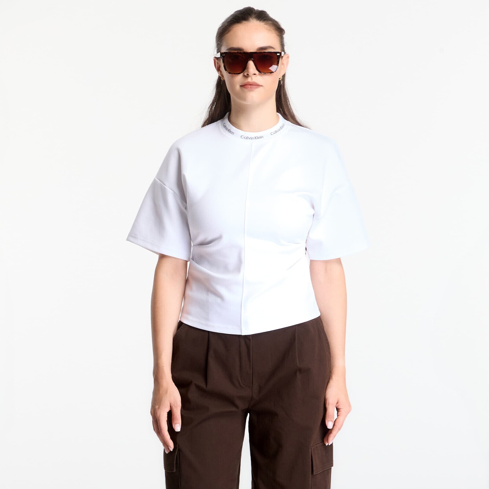 T-shirt Calvin Klein Jeans Ss Logo Neck Detail Interlock Top Bright White L