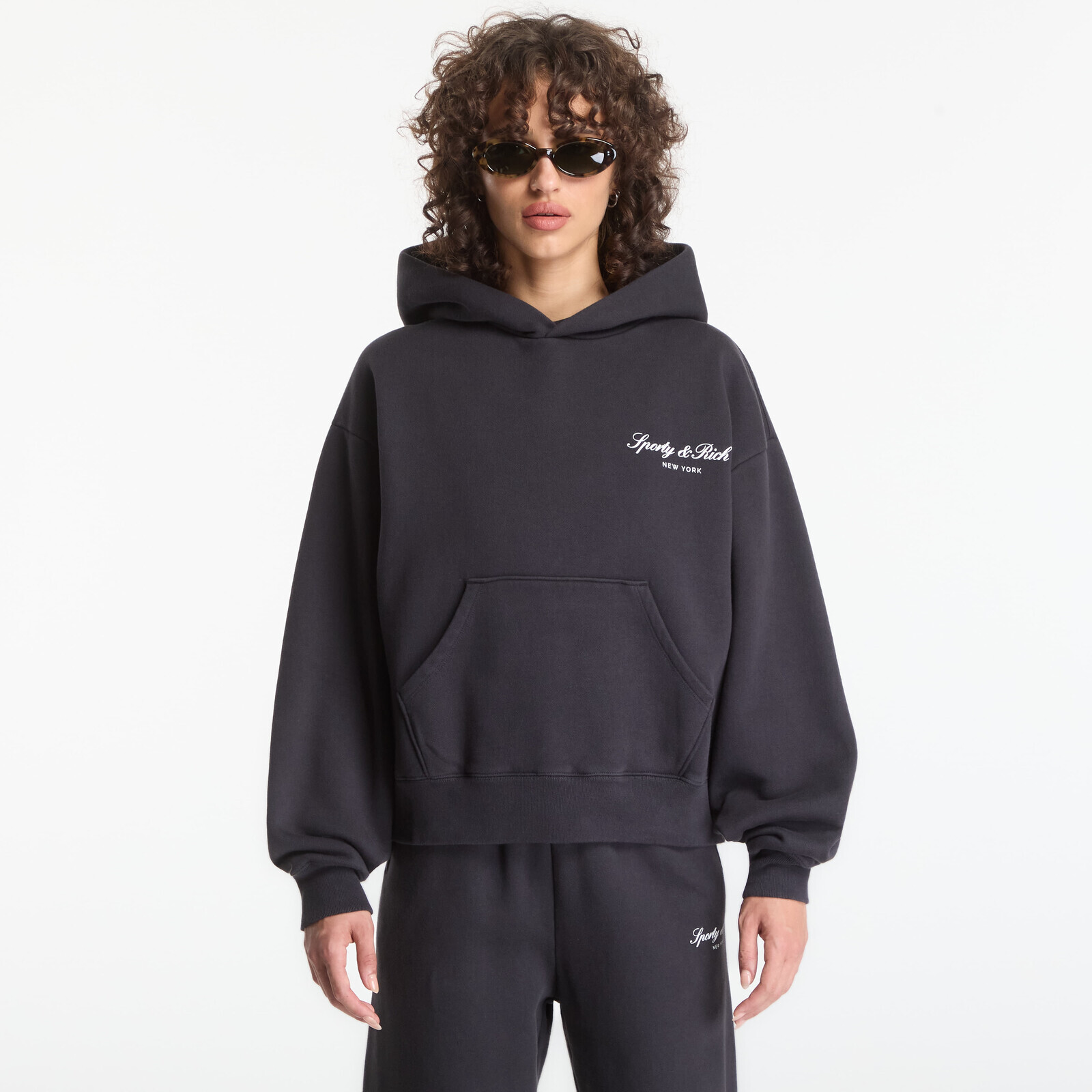 Sweatshirt Sporty & Rich Signature NY Hoodie UNISEX Faded Black XL