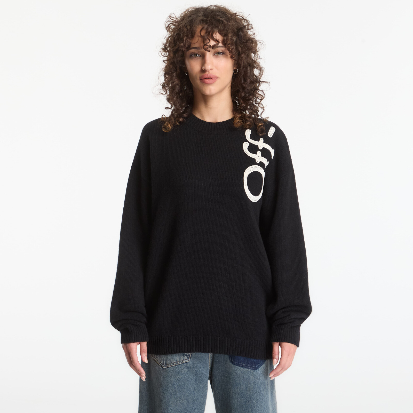 Sweater Off-White Vertical Bookish Knit Crewneck UNISEX Black M