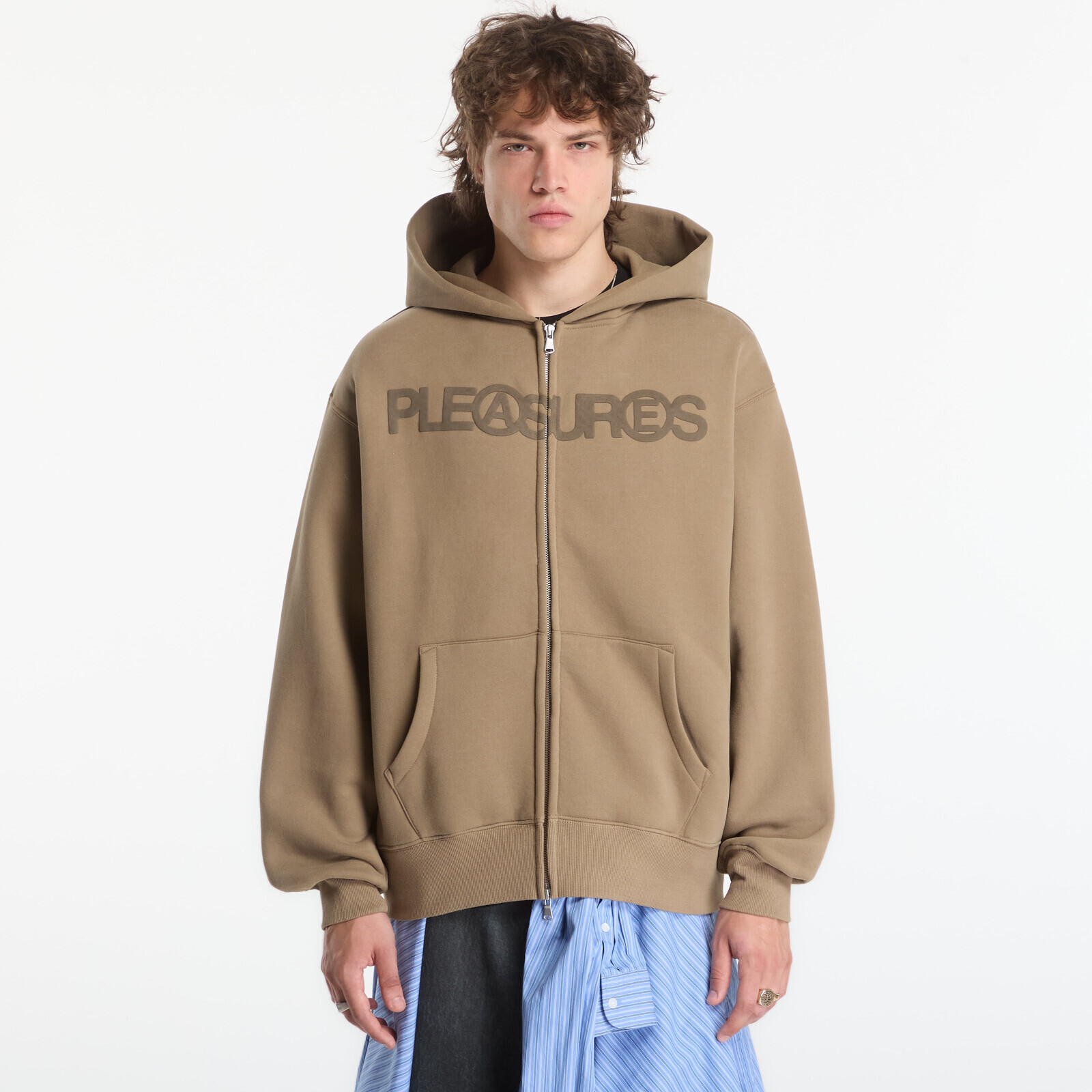 Sweatshirt PLEASURES Zine Zip Hoodie Mud L