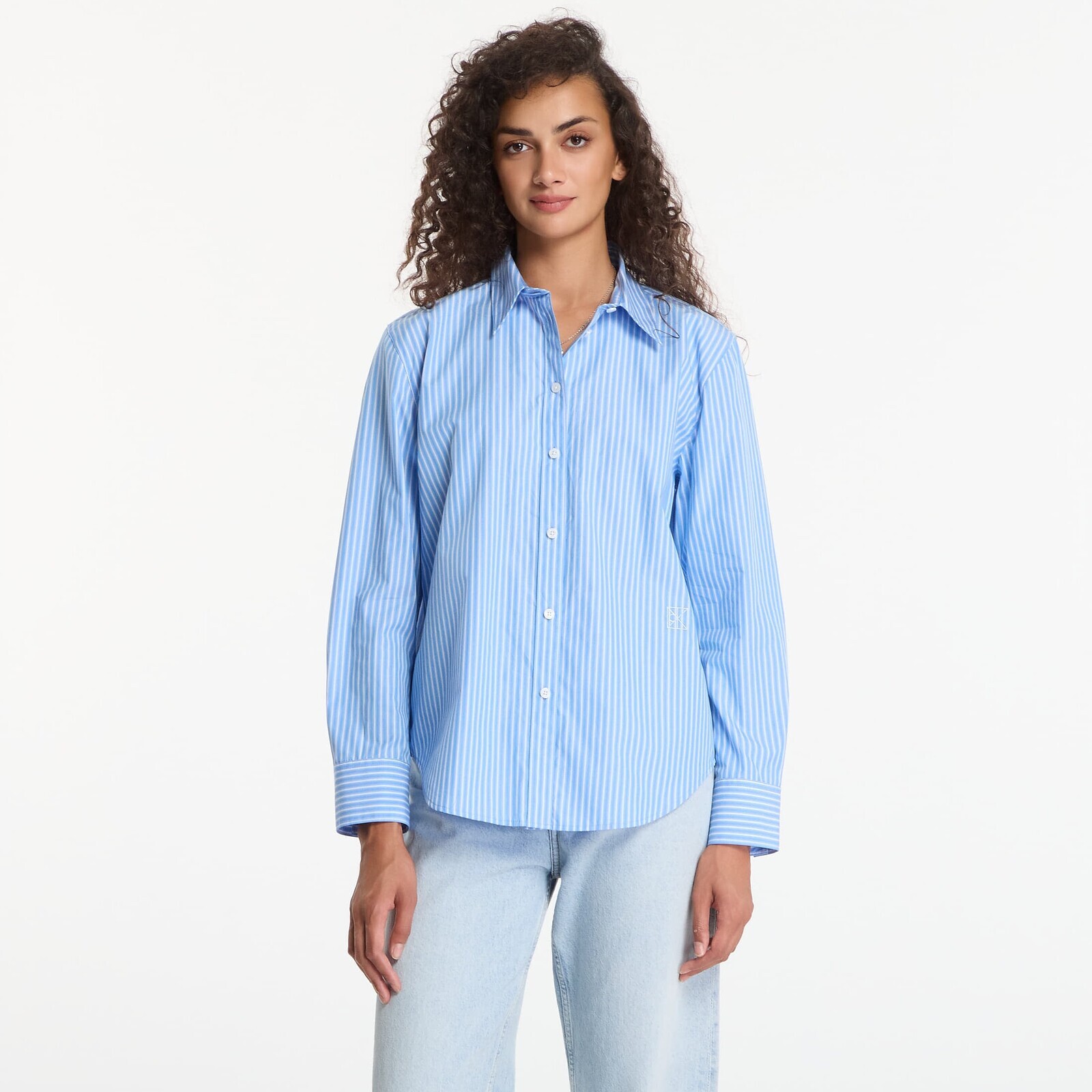 Shirt Calvin Klein Yarndye Cotton Poplin Regular Shirt Angel Hair Stripe Marina Brilliant M