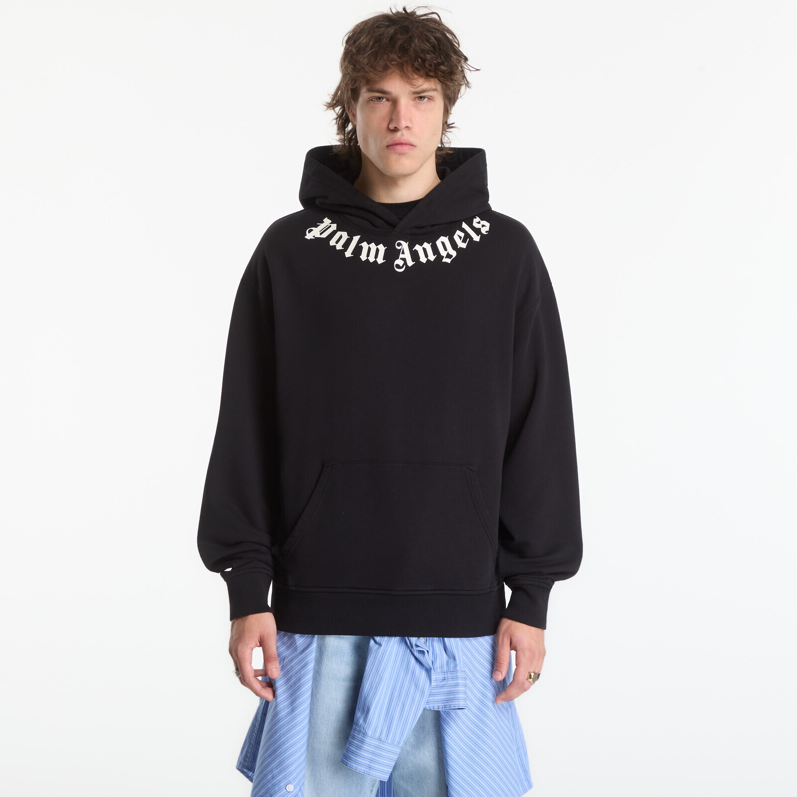 Sweatshirt Palm Angels Neck Logo Regular Hoodie Black/ Off White S