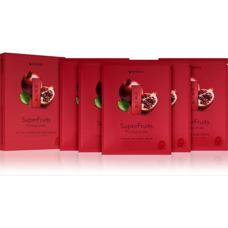 KORIKA SuperFruits Pomegranate - Set of 5 Hydrating Face Sheet Masks face mask set at a reduced price with moisturising effect 5x25 g