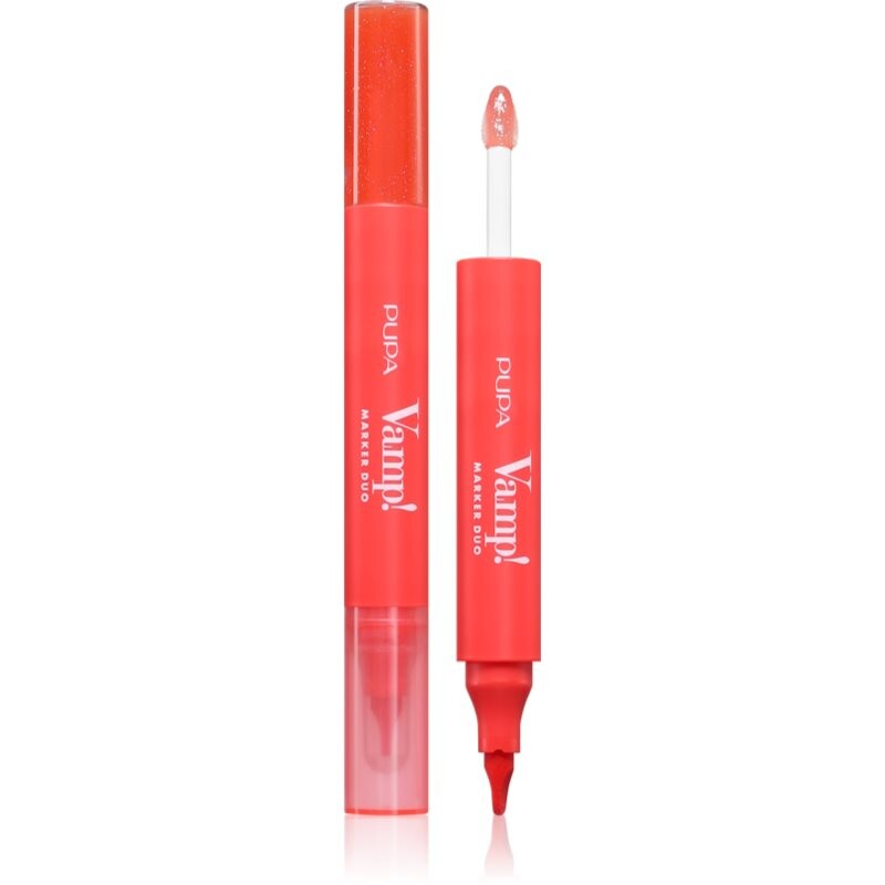 PUPA Milano Vamp! Lip Marker Duo lip marker pen with shine shade 009 Jelly Coral 1.4 ml