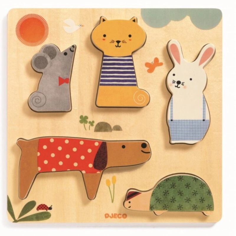 DJECO Wooden Block Puzzle Pets activity puzzle toy 12m+ 1 pc