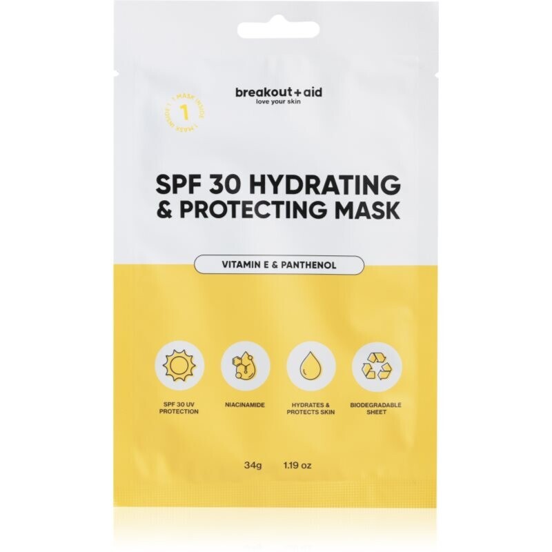 breakout + aid SPF 30 Hydrating & Protecting Mask moisturising face sheet mask with vitamin E 34 g