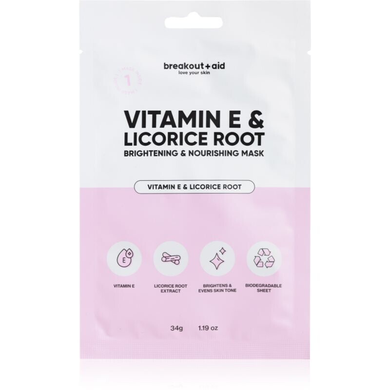 breakout + aid Vitamin E & Licorice Root brightening sheet mask with vitamin E 34 pc