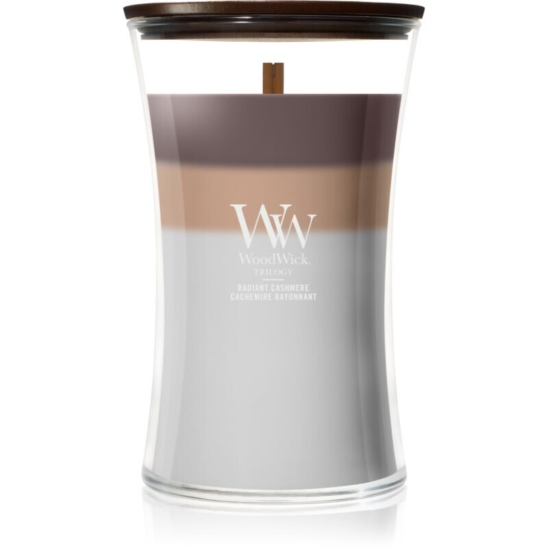 Woodwick Trilogy Radiant Cashmere scented candle with wooden wick 610 g