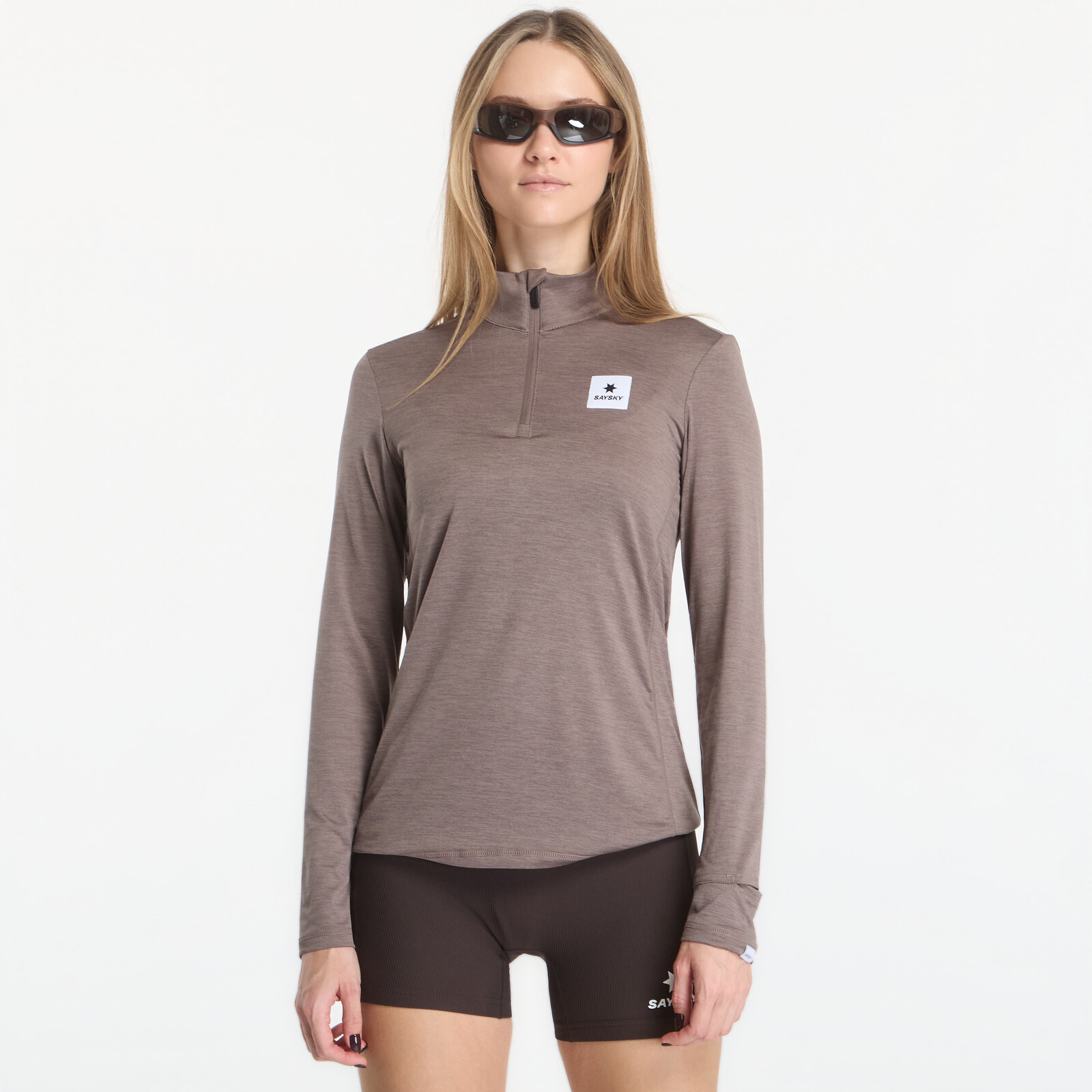 T-shirt SAYSKY W Pace Half Zip Long Sleeve Taupe S