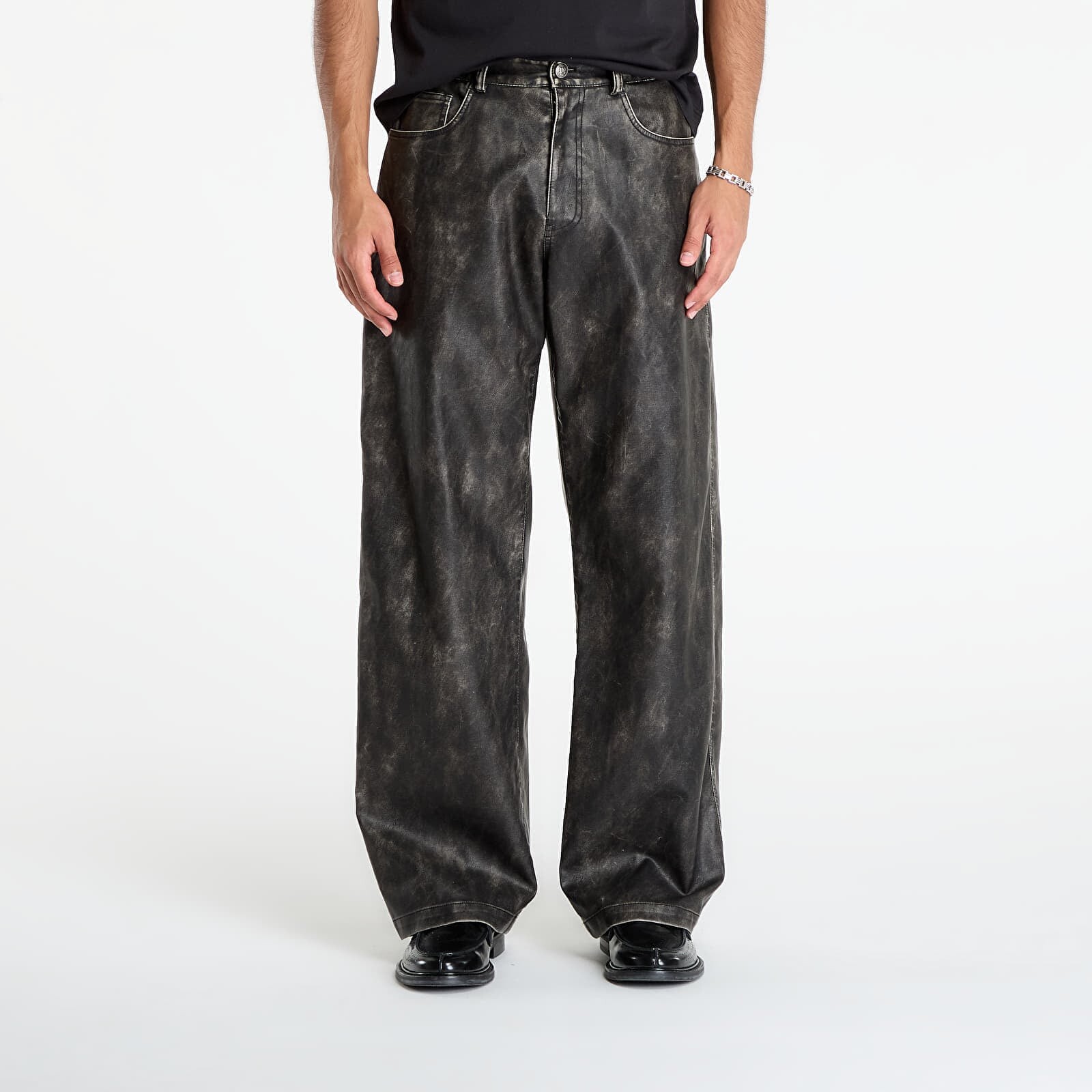 Pants Palm Angels Curved Logo Coated Pants Dark Grey/ Black L