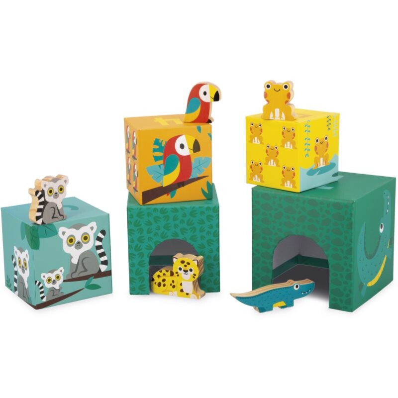 Janod Tropik 5-Cube Pyramid stackable tower 12m+ 5 pc