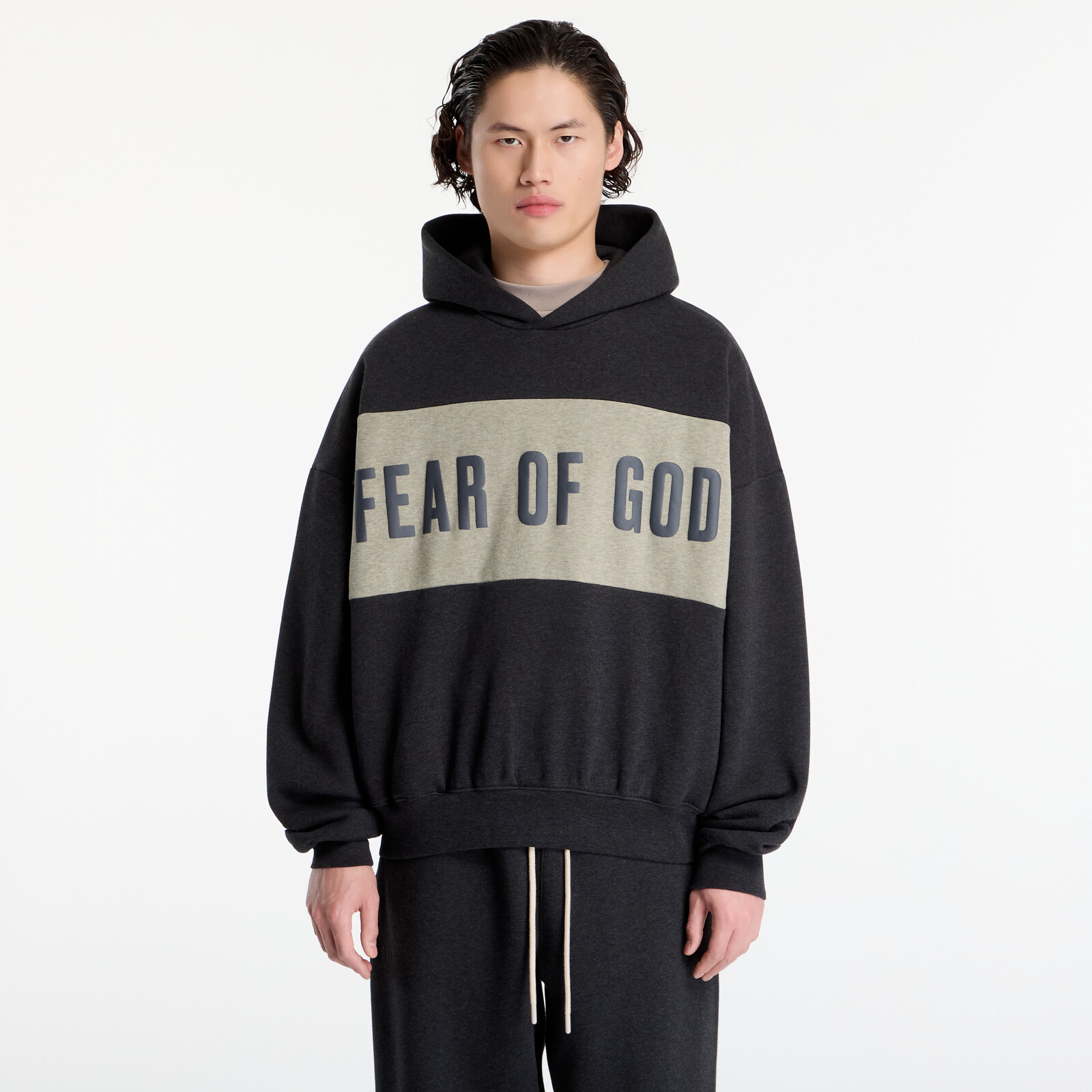 Sweatshirt Fear Of God Essentials Cropped Relaxed Panelled Hoodie Iron Grey Heather/ Seal Heather XL