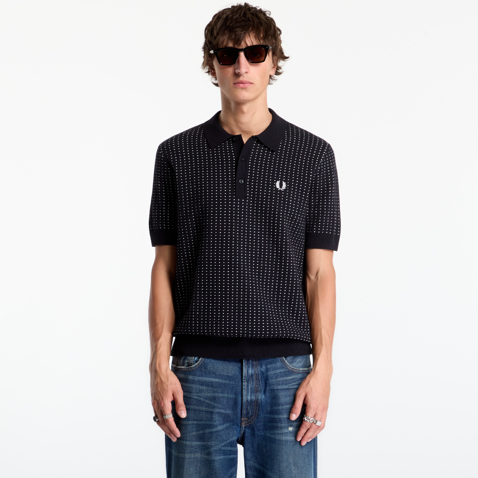 T-shirt FRED PERRY Boucle Dot Knitted Shirt Black XL
