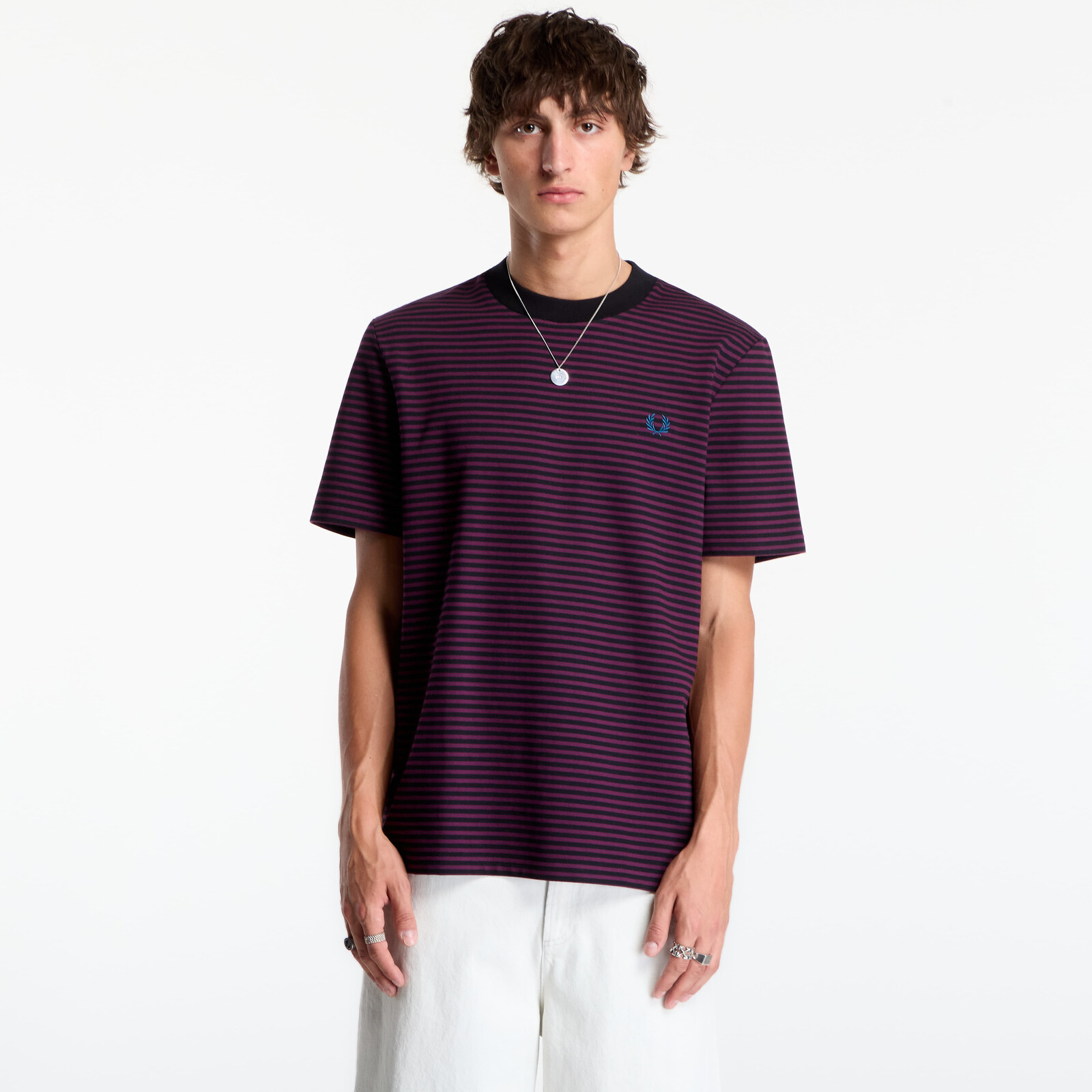 T-shirt FRED PERRY Fine Stripe Heavyweight Tshirt Plum L