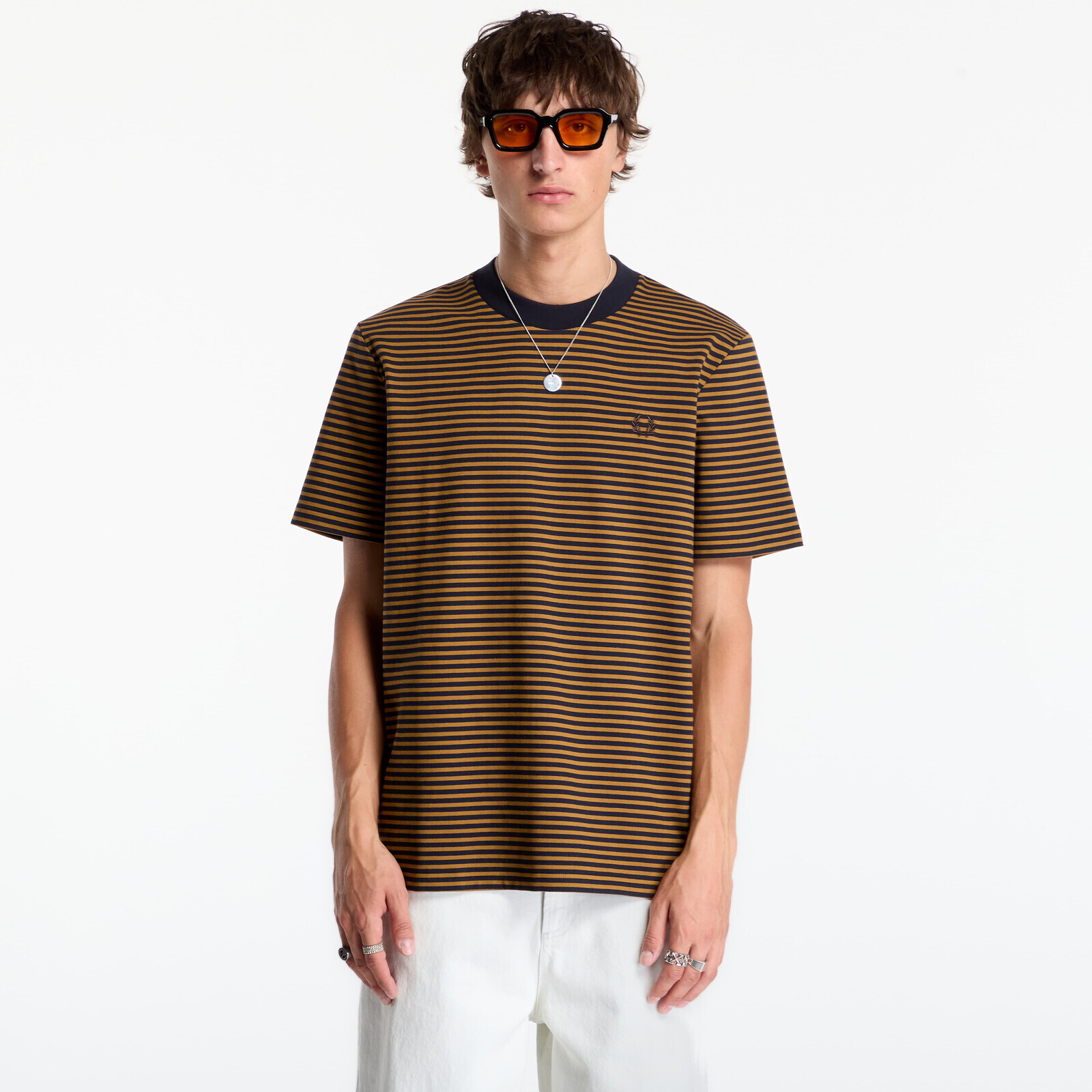 T-shirt FRED PERRY Fine Stripe Heavyweight Tshirt Dark Caramel M