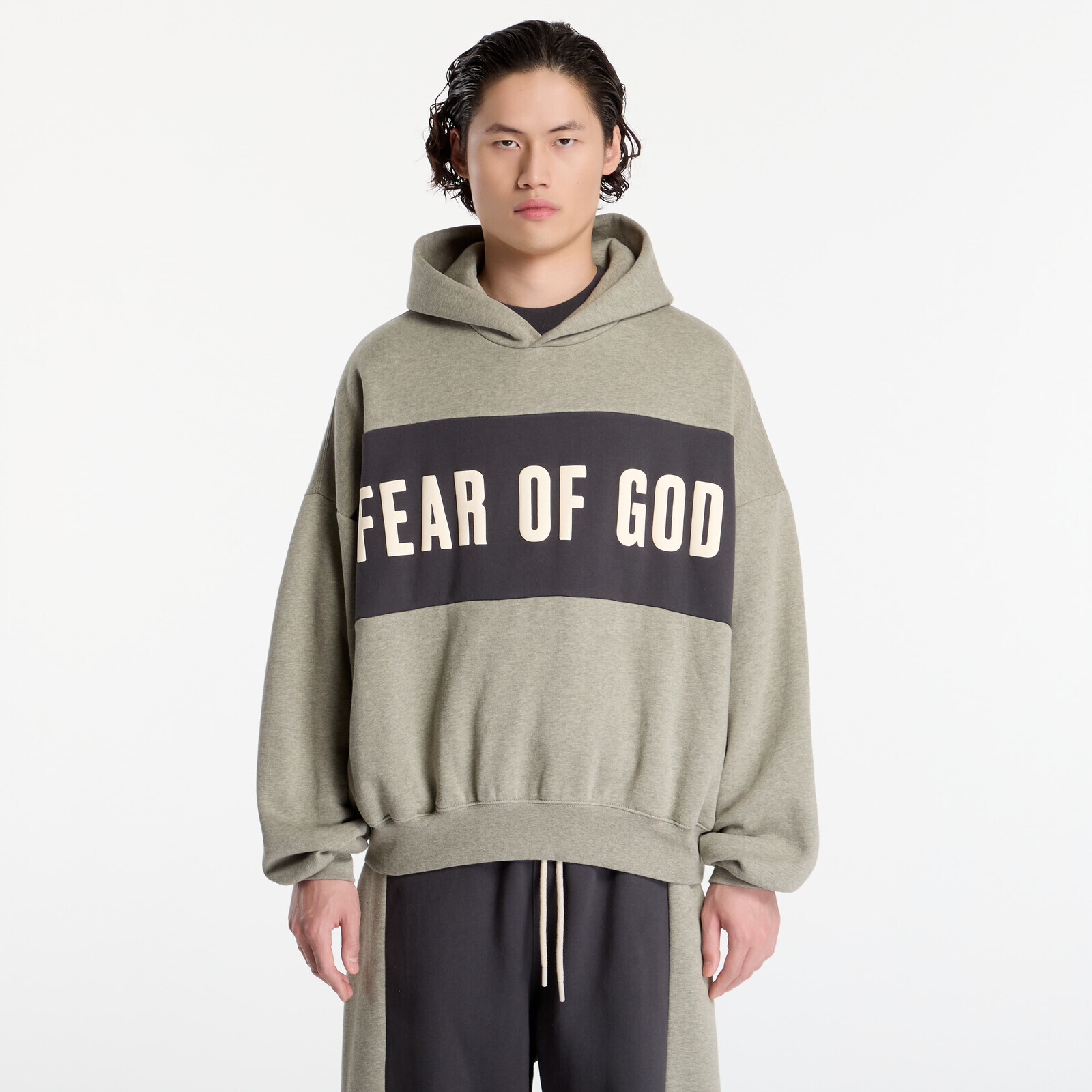 Sweatshirt Fear Of God Essentials Cropped Relaxed Panelled Hoodie Seal Heather/ Iron Grey XL