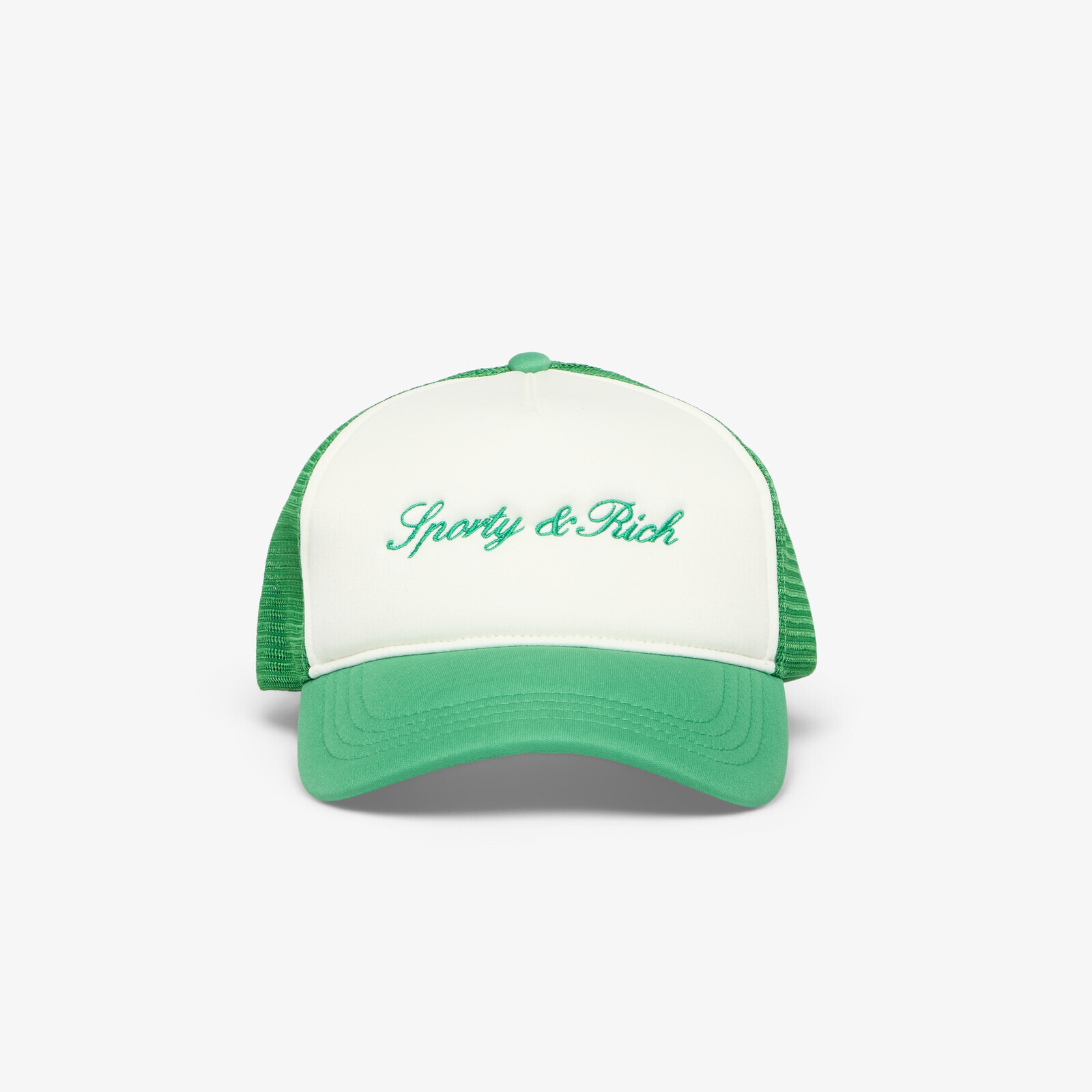 Sporty & Rich Signature Logo Trucker Hat White/ Kelly Universal