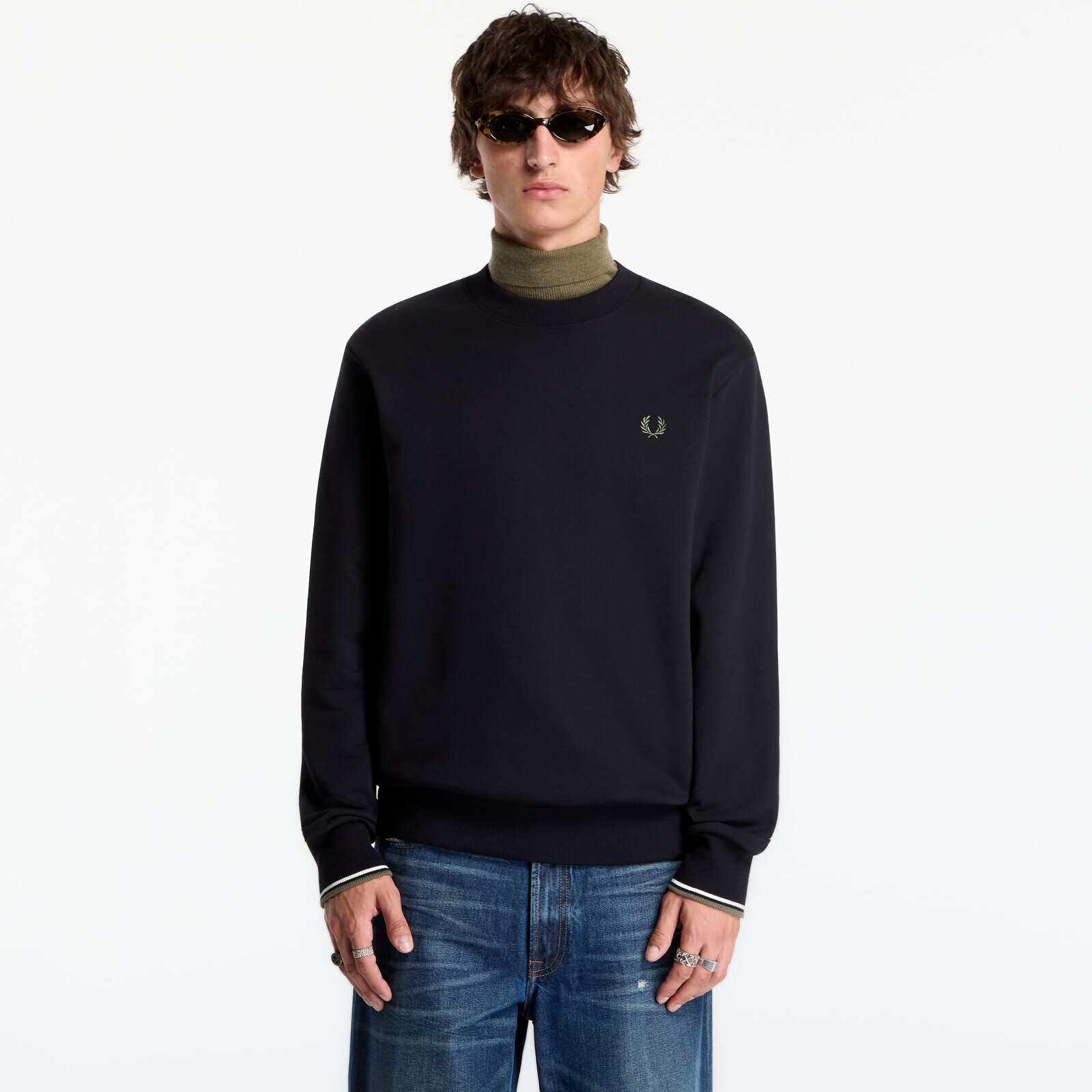 Sweatshirt FRED PERRY Crew Neck Sweatshirt Blk/ Ecr/ Lrlwgren XL