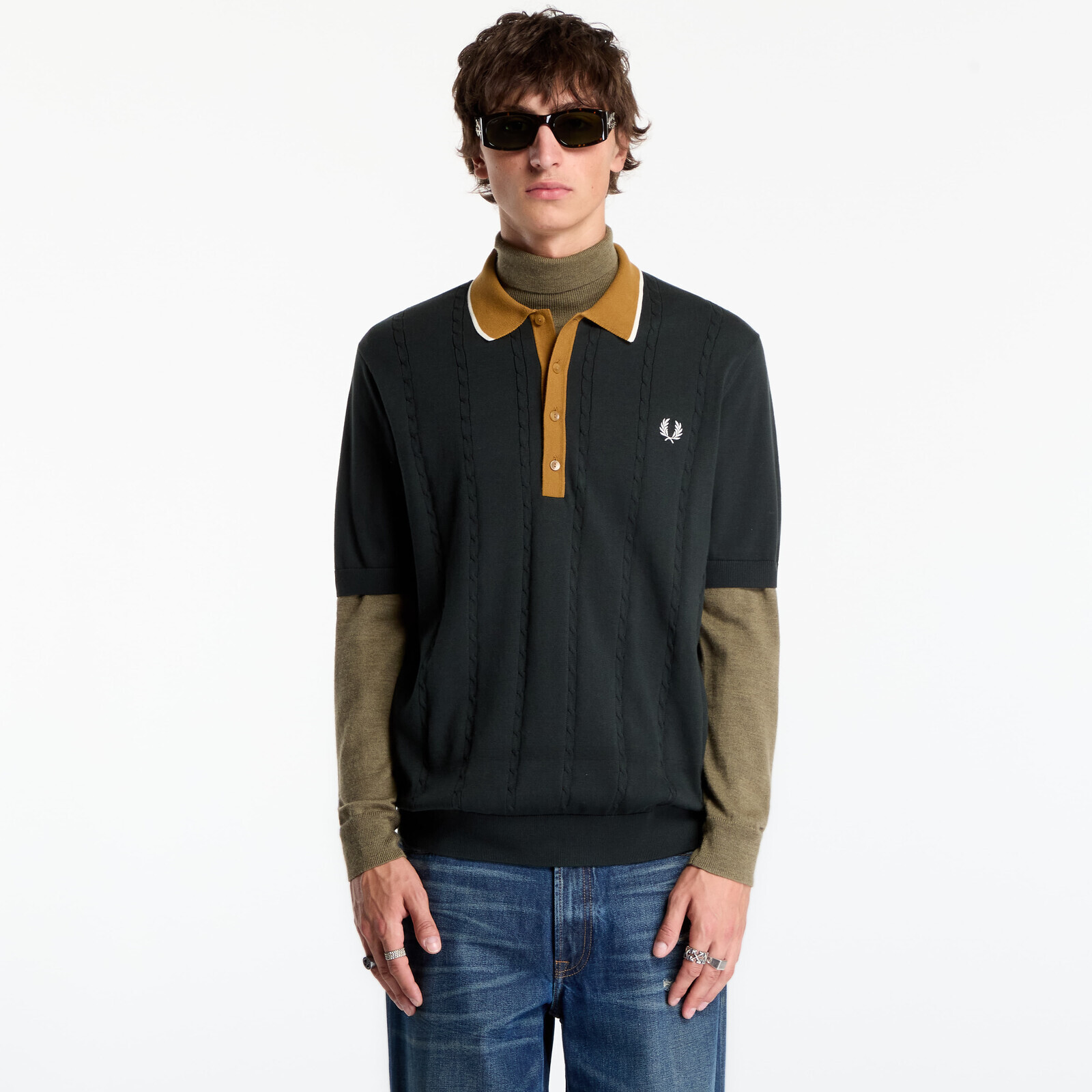 T-shirt FRED PERRY Cable Knit Shirt Night Green M