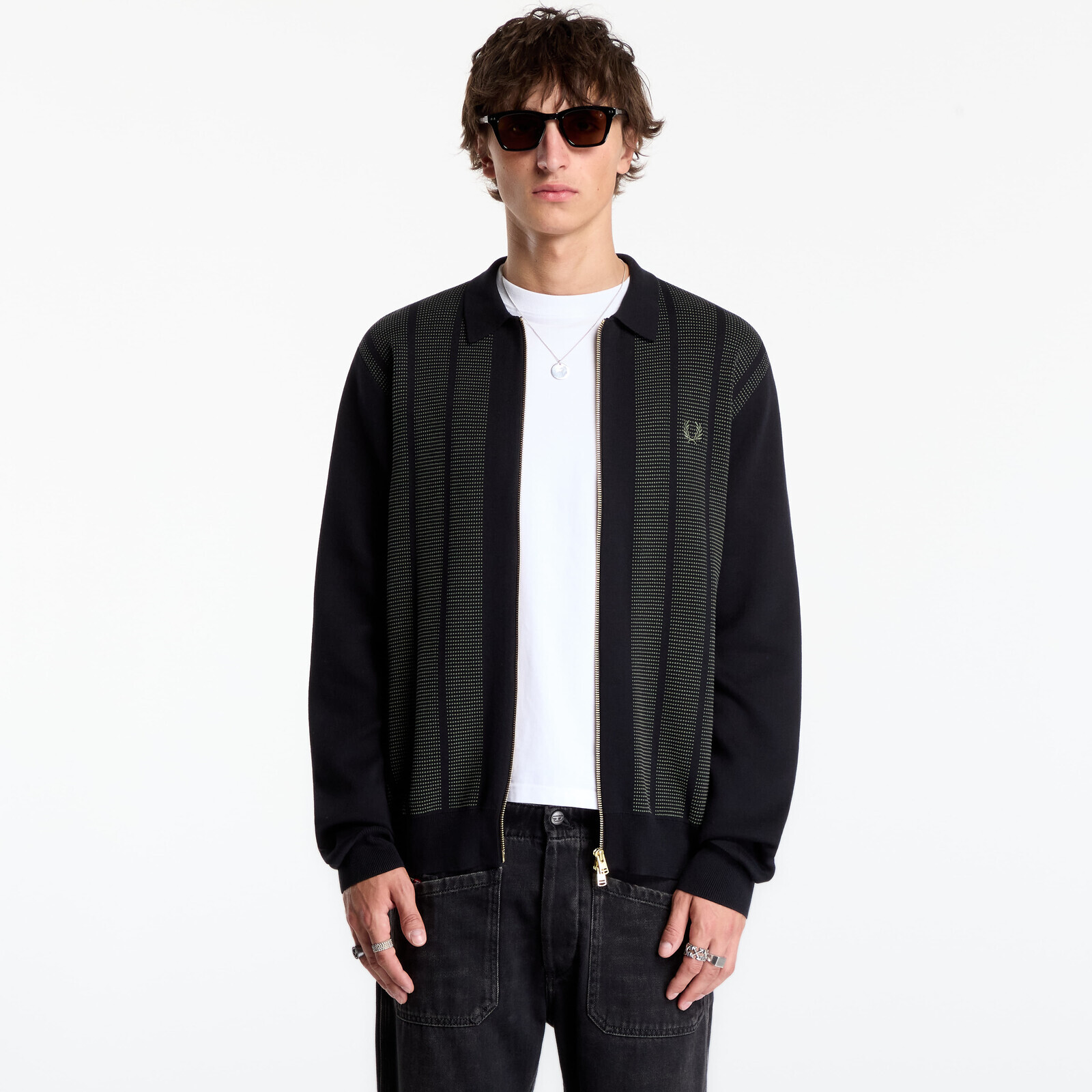 Sweater FRED PERRY Textured Panel Zip Cardigan Black XL