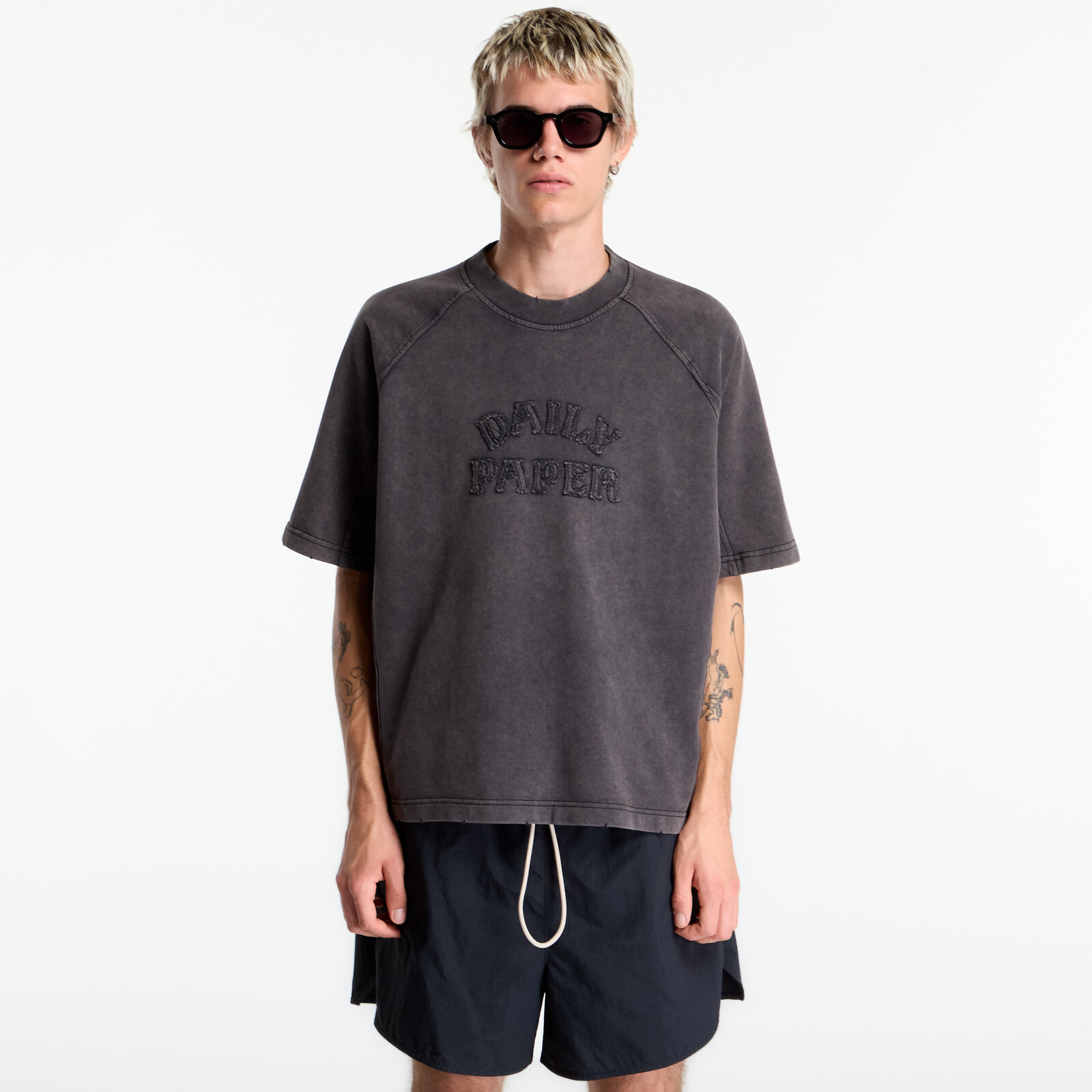 T-shirt Daily Paper Raglan Stacked Dias Washed Jersey T Shirt Washed Black M