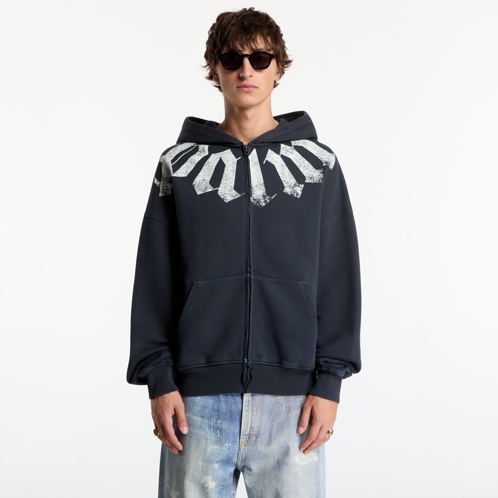 Sweatshirt Palm Angels Big Neck Logo Zip Loose Hoodie Black/ Off White XL