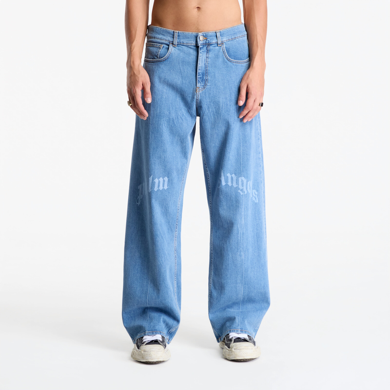Pants Palm Angels Splitted Curved Logo Loose 5 Pockets Light Blue/ Light Blue 31