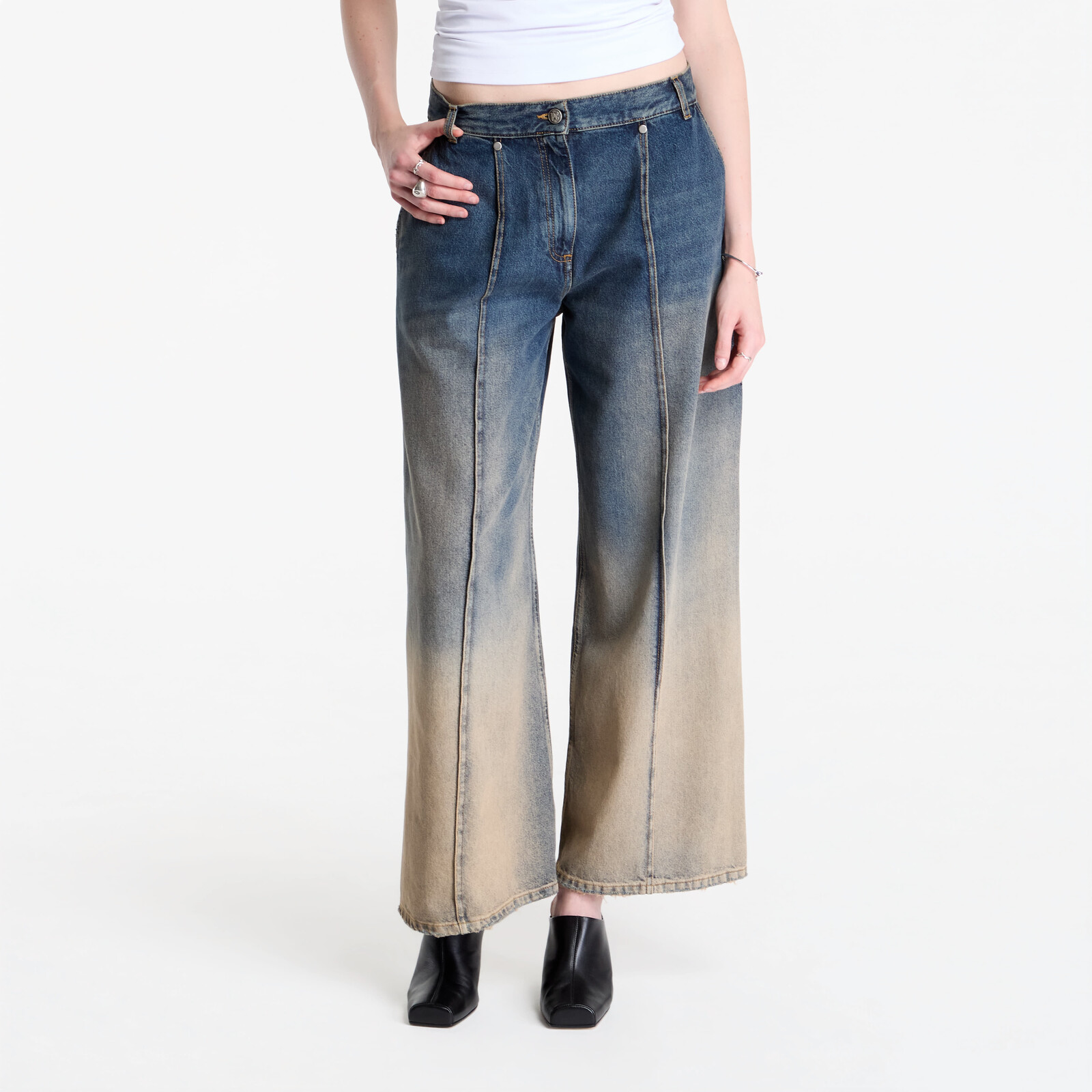 Pants Palm Angels Pleats Denim Pants Navy Blue/ Sand 27