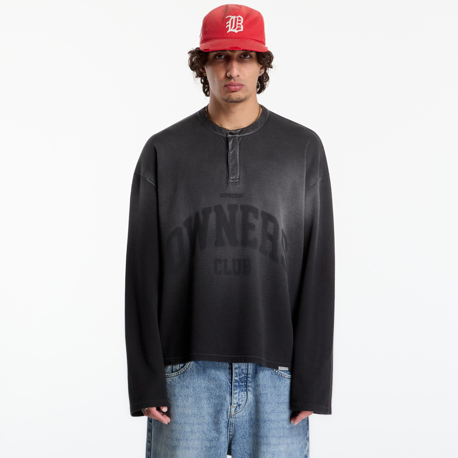 T-shirt Represent Owners Ls Henley UNISEX Weathered Black L