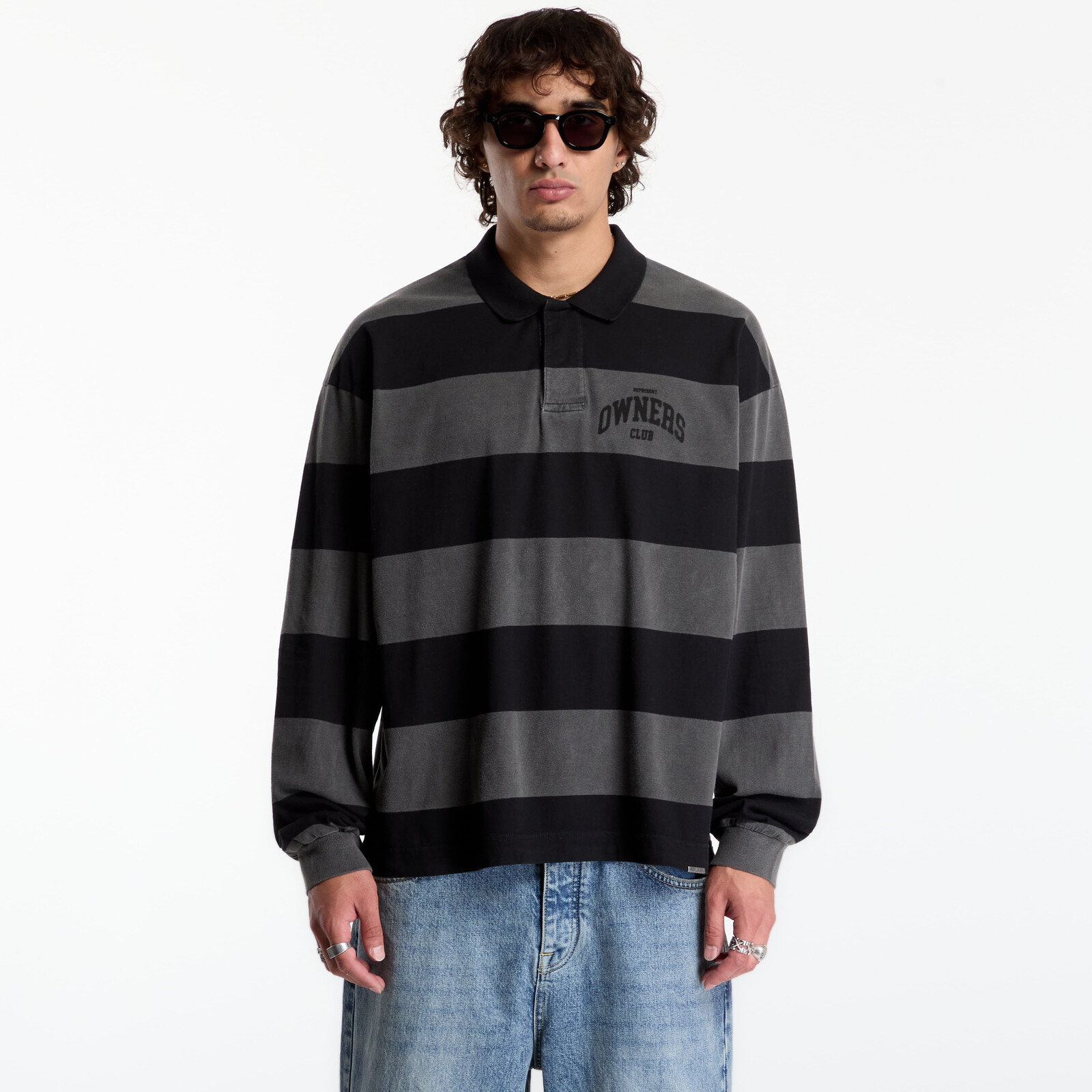 T-shirt Represent Owners Rugby Top UNISEX Weathered Black S