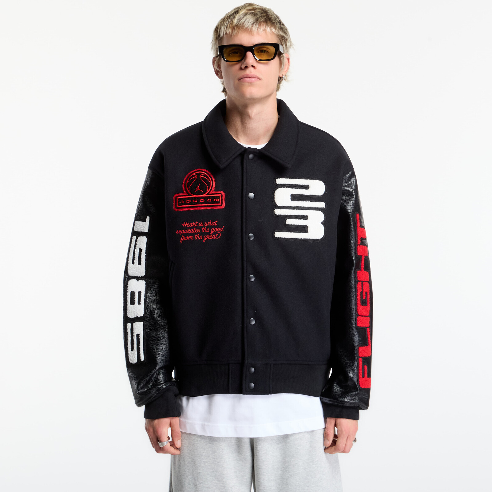 Bomber Jordan Flight Men's Varsity Jacket Black/ Black/ University Red L