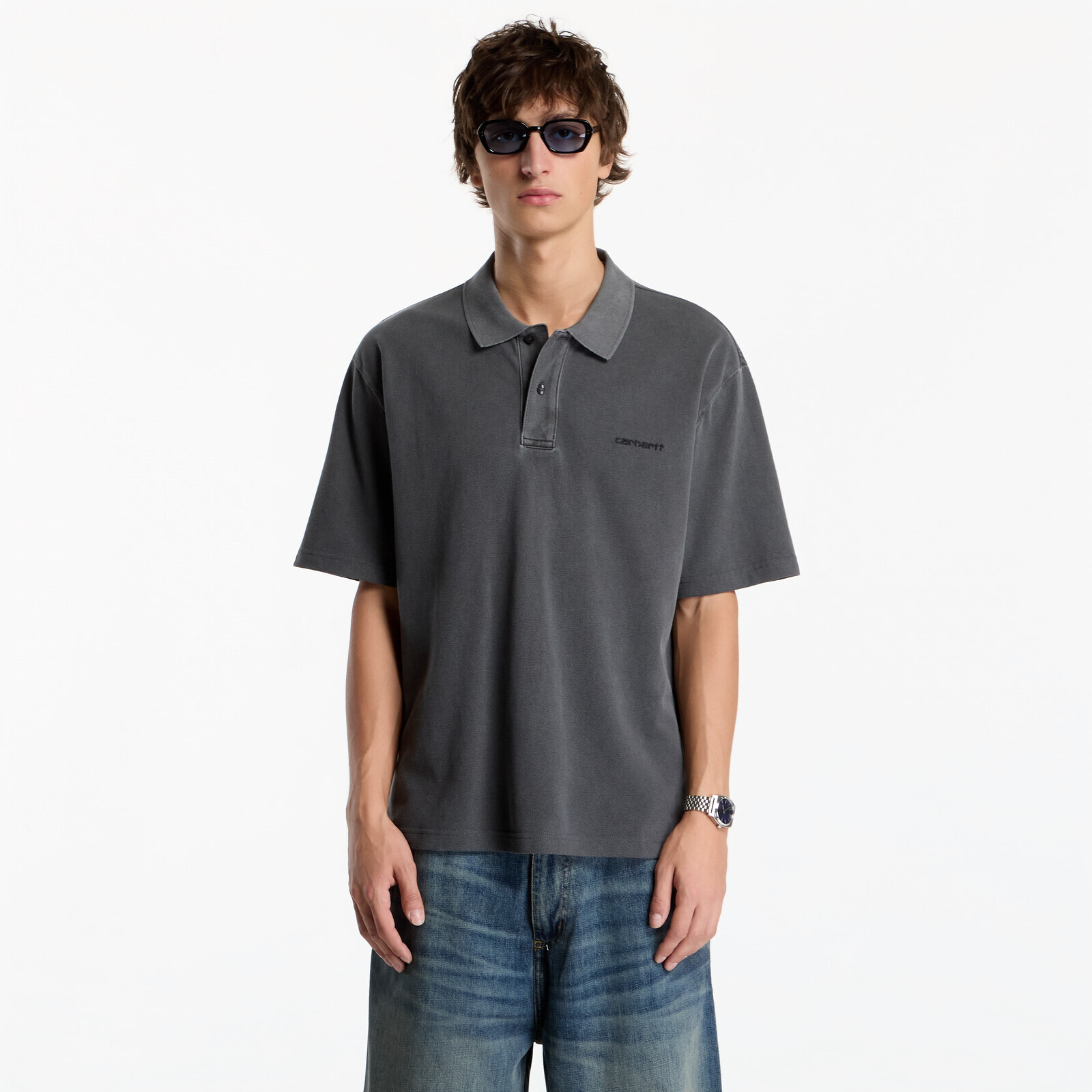 T-shirt Carhartt WIP S/S Wayne Polo UNISEX Black Garment Dyed S