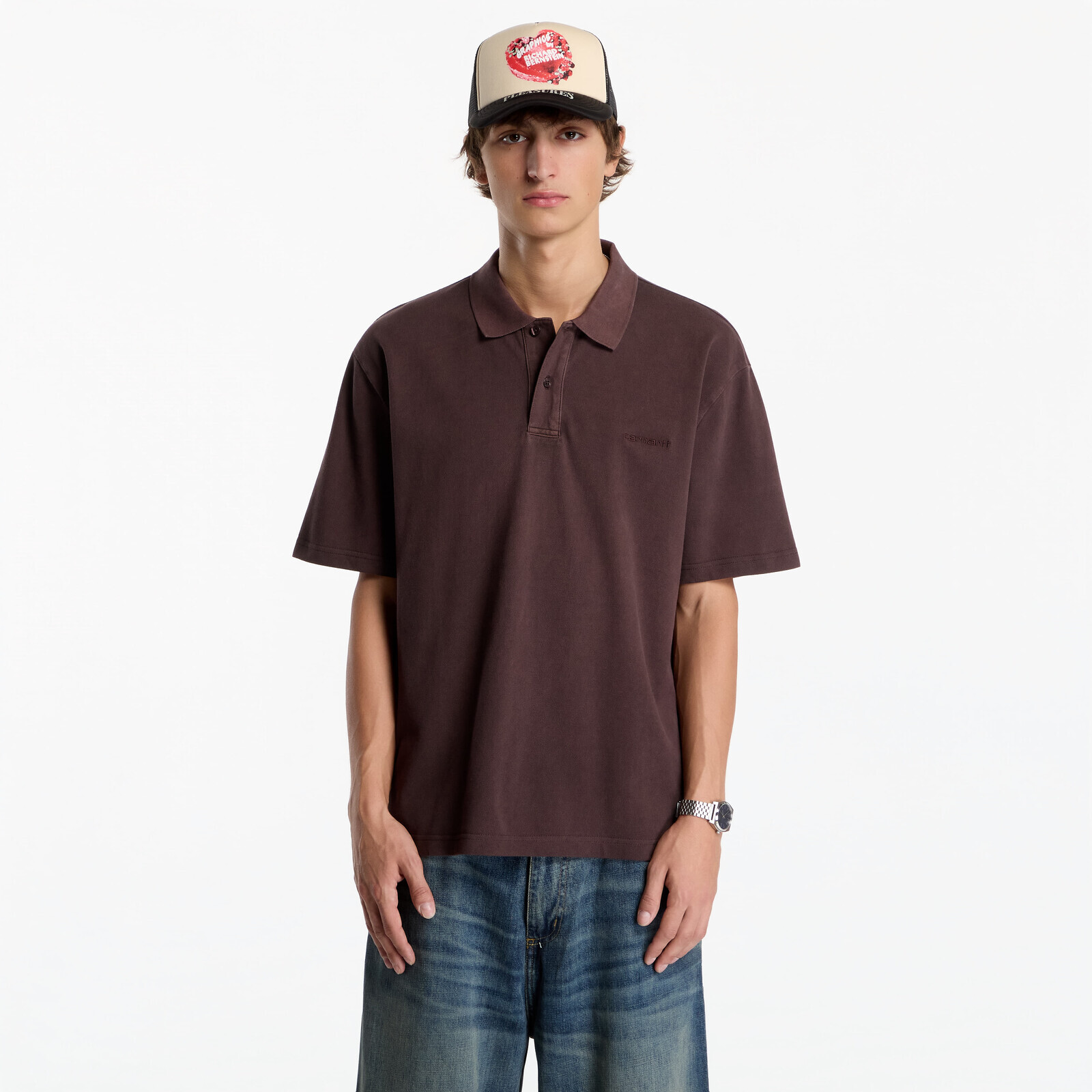 T-shirt Carhartt WIP S/S Wayne Polo UNISEX Palisander Garment Dyed XXL