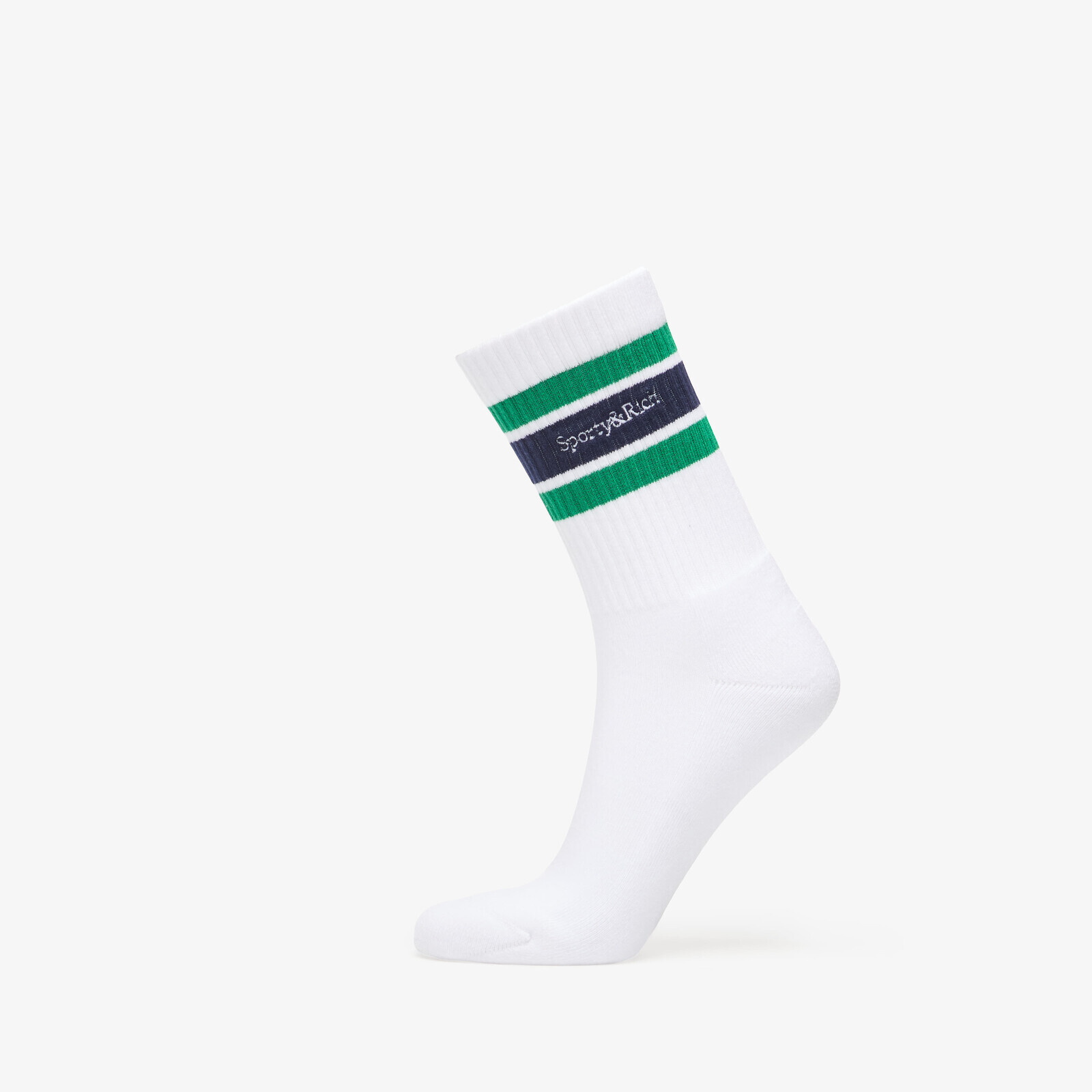 Sporty & Rich Serif Logo Socks White/ Kelly/ Navy Universal