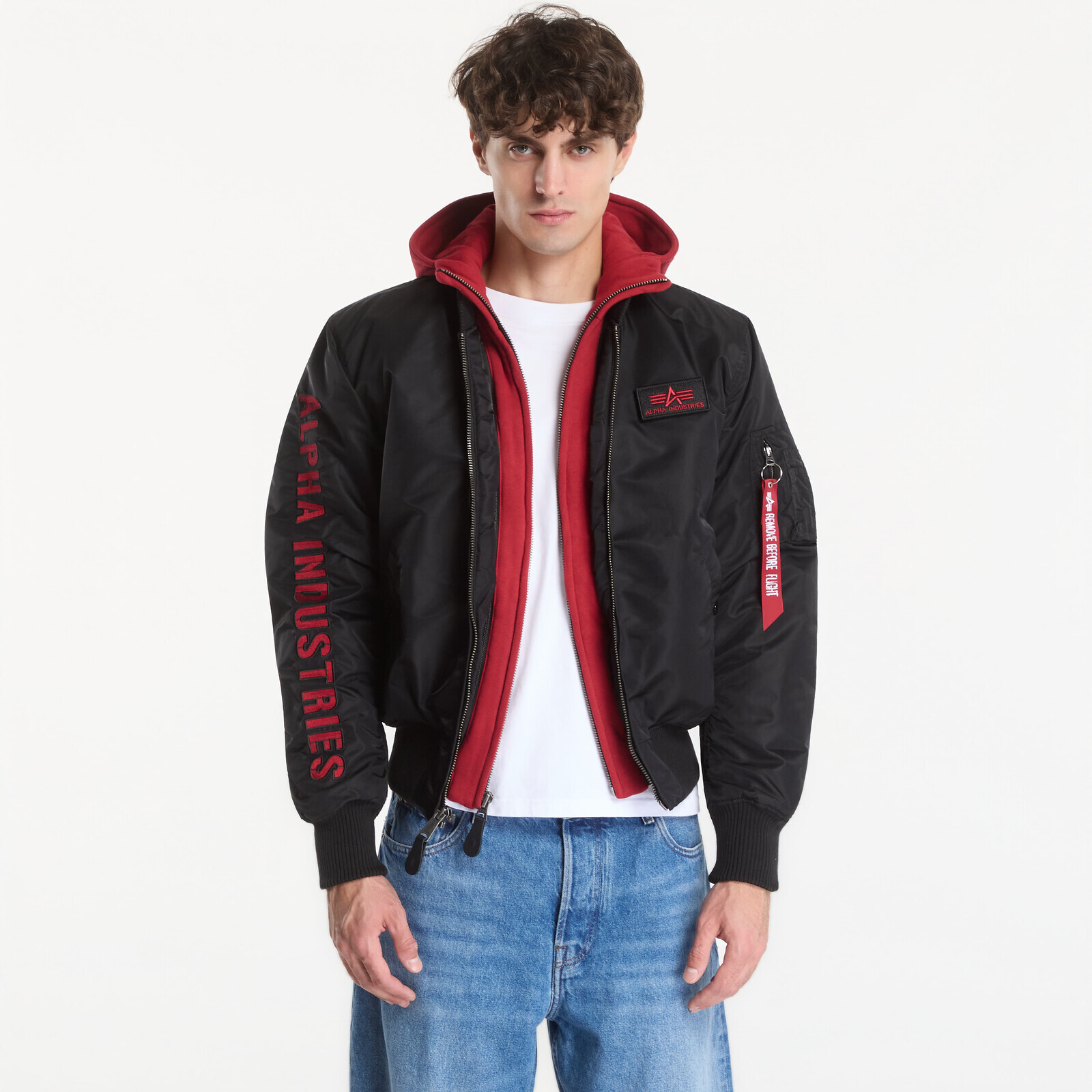 Jacket Alpha Industries MA-1 D-Tec Sleeve Embroidery Black/ Red M