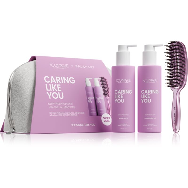 ICONIQUE Professional CARING LIKE YOU Set Shampoo 250 ml Conditioner 250 ml BrushArt Brush gift set for hair and scalp