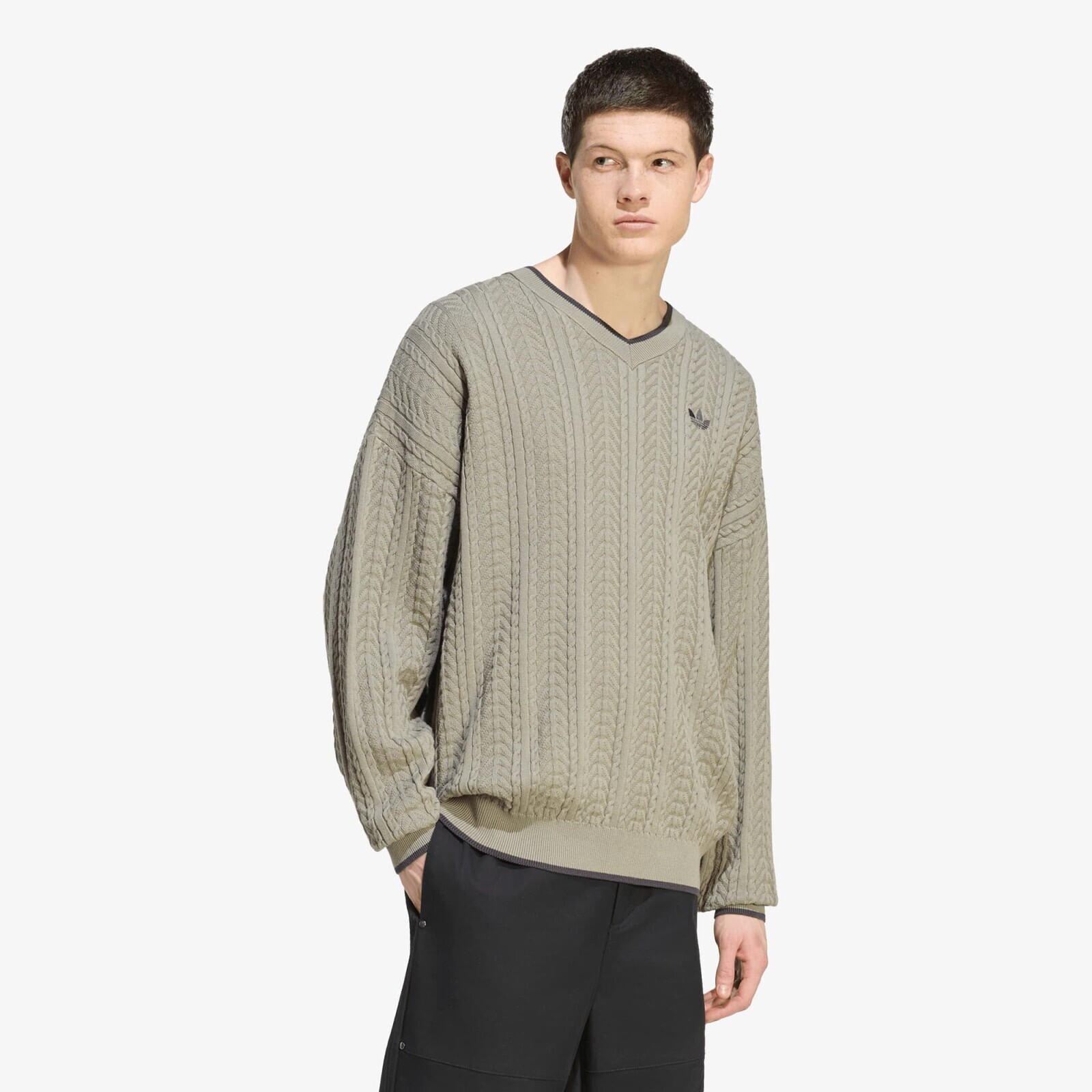 Sweater adidas Cable Knit Crewneck Sweatshirt Silver Pebble L