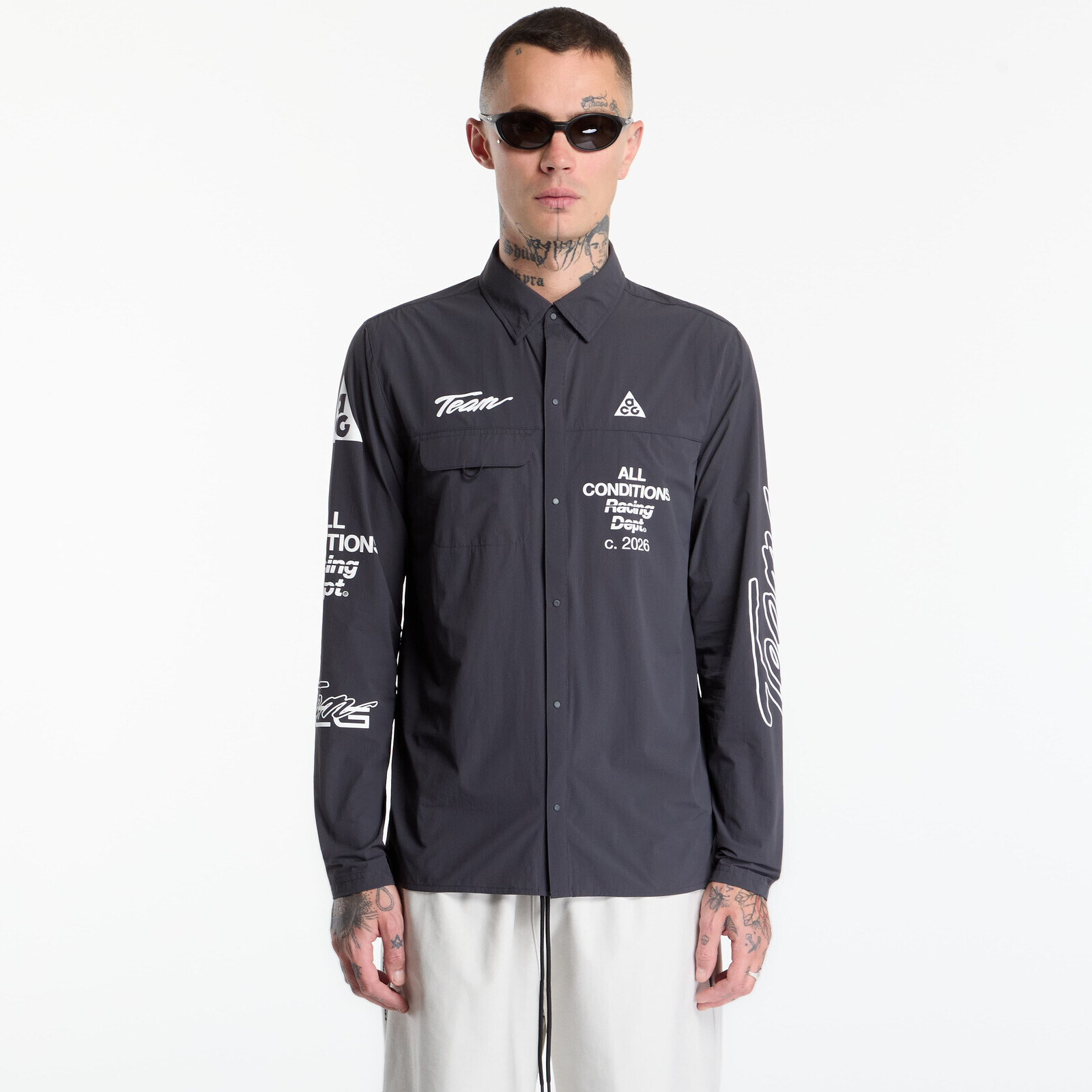Shirt Nike ACG Aireez Men's UV Protection Button-Up Long-Sleeve Graphic Top Dk Smoke Grey/ White S
