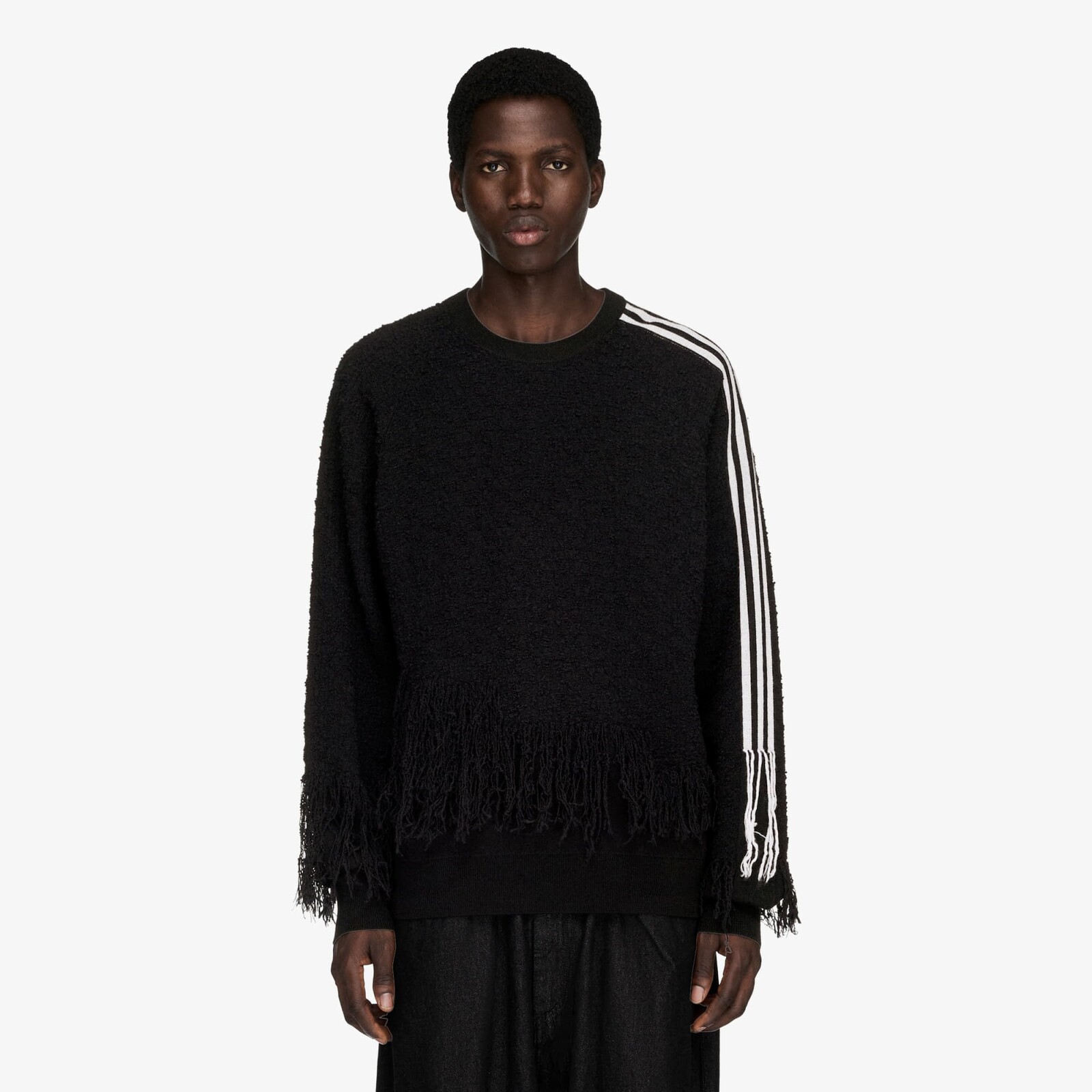 Sweater Y-3 Knitted 3 Stripes Fringy Sweater UNISEX Black XL