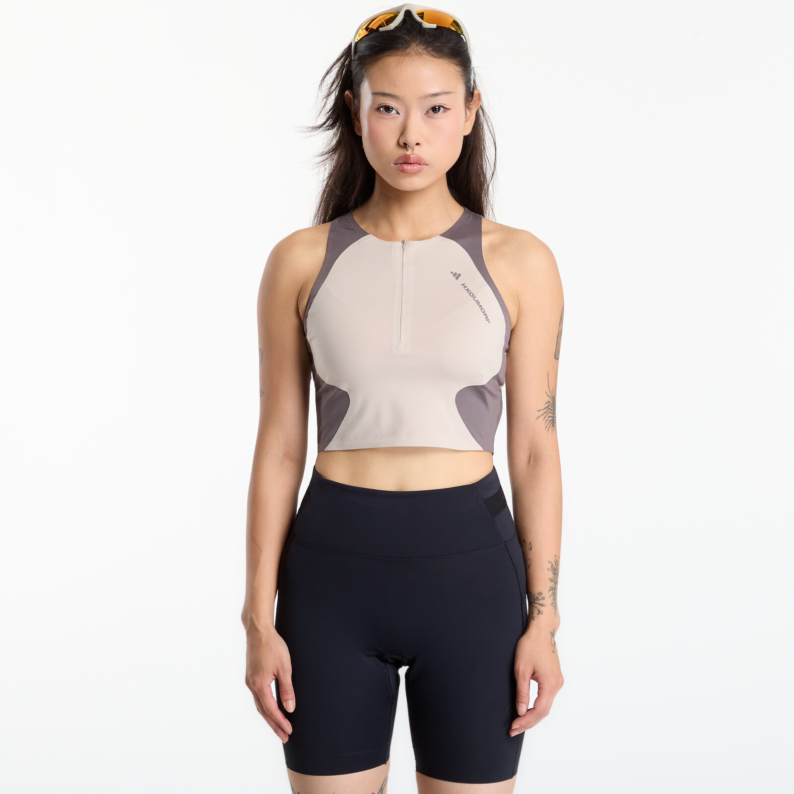 Top adidas x Hermanos Koumori Running Crop Top Wonder Beige/ Charcoal S